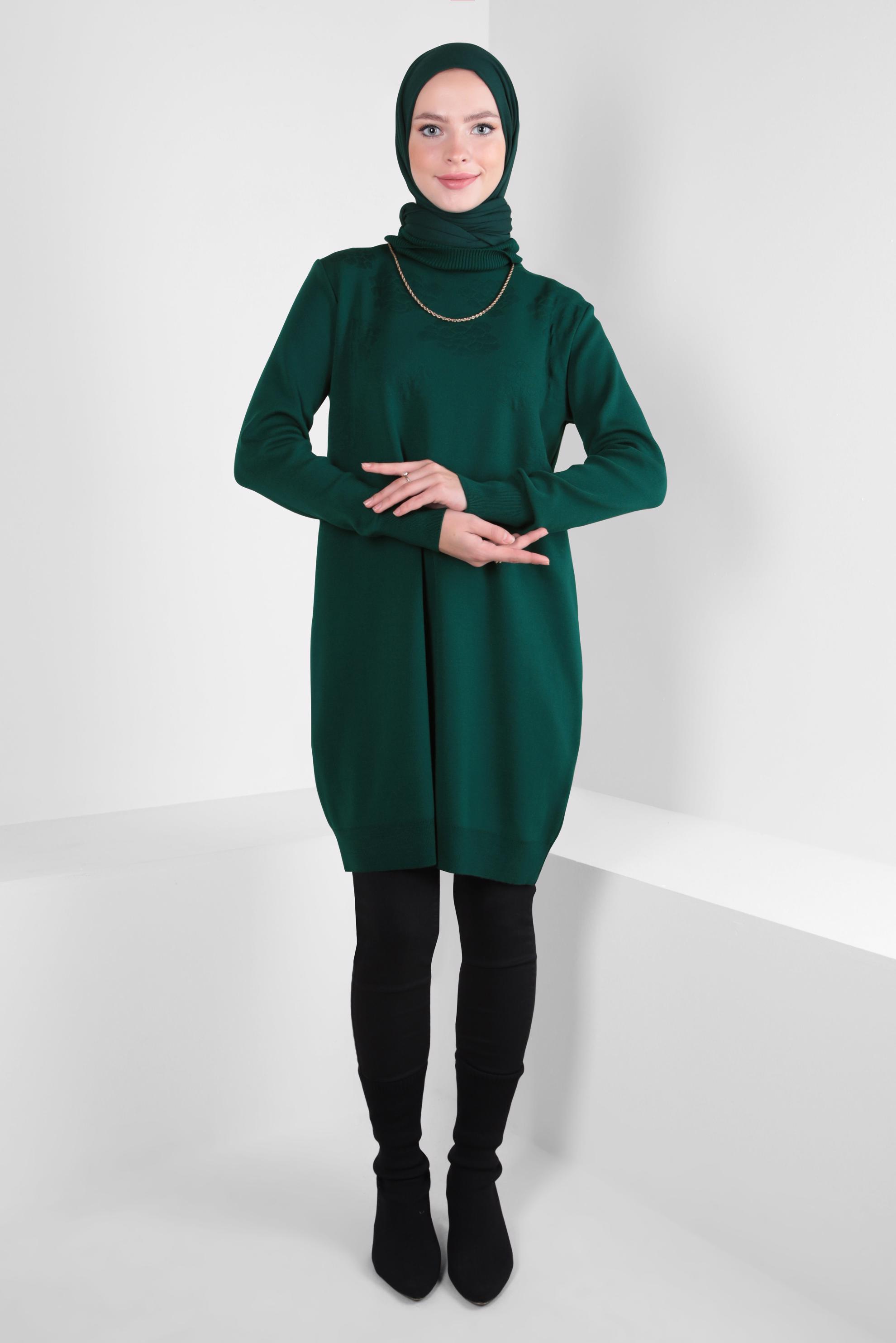 Tesettür giyim YEŞİL BOĞAZLI YAKA TRİKO TUNİK 44015