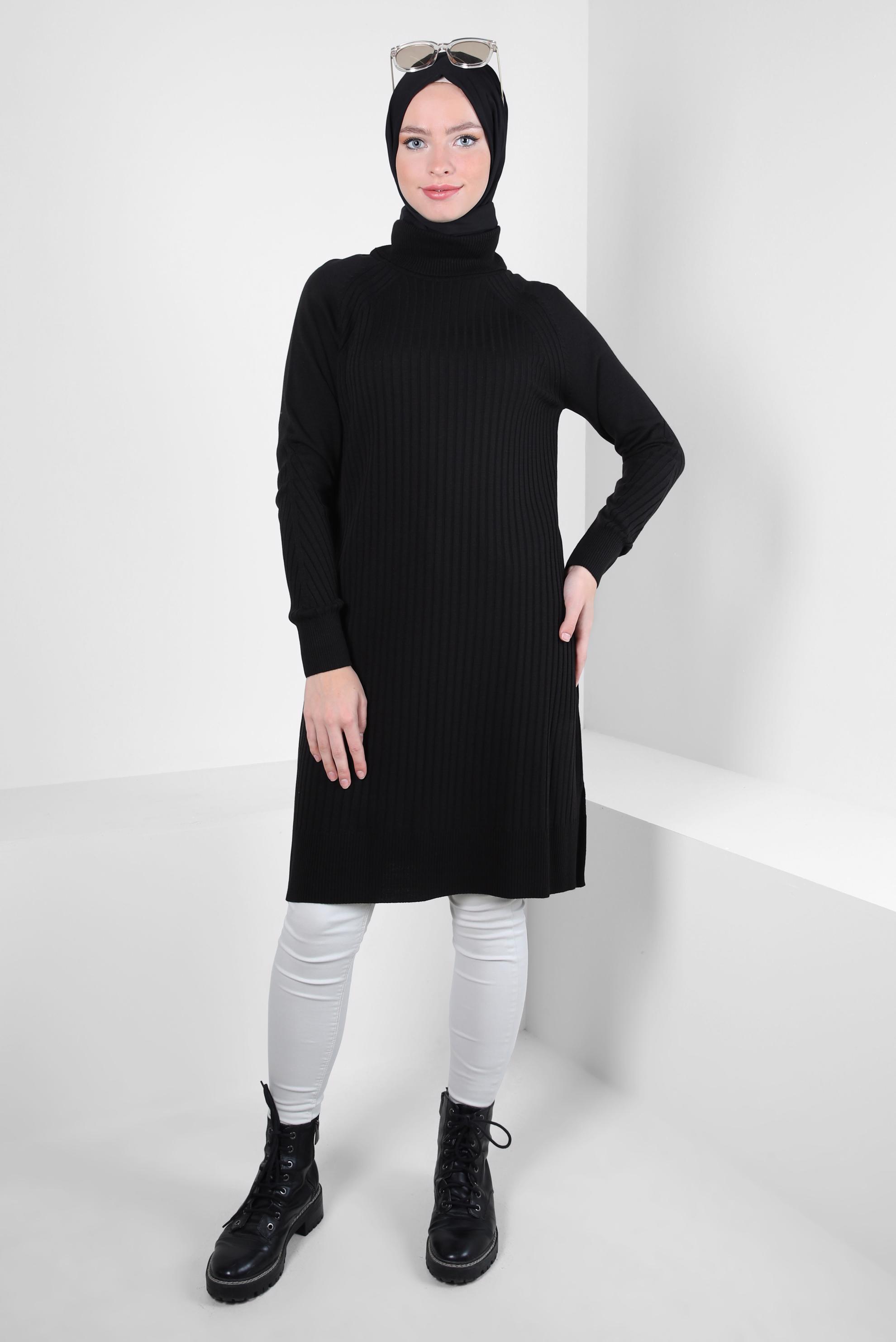 Tesettür giyim SİYAH TRİKO TUNİK 44016