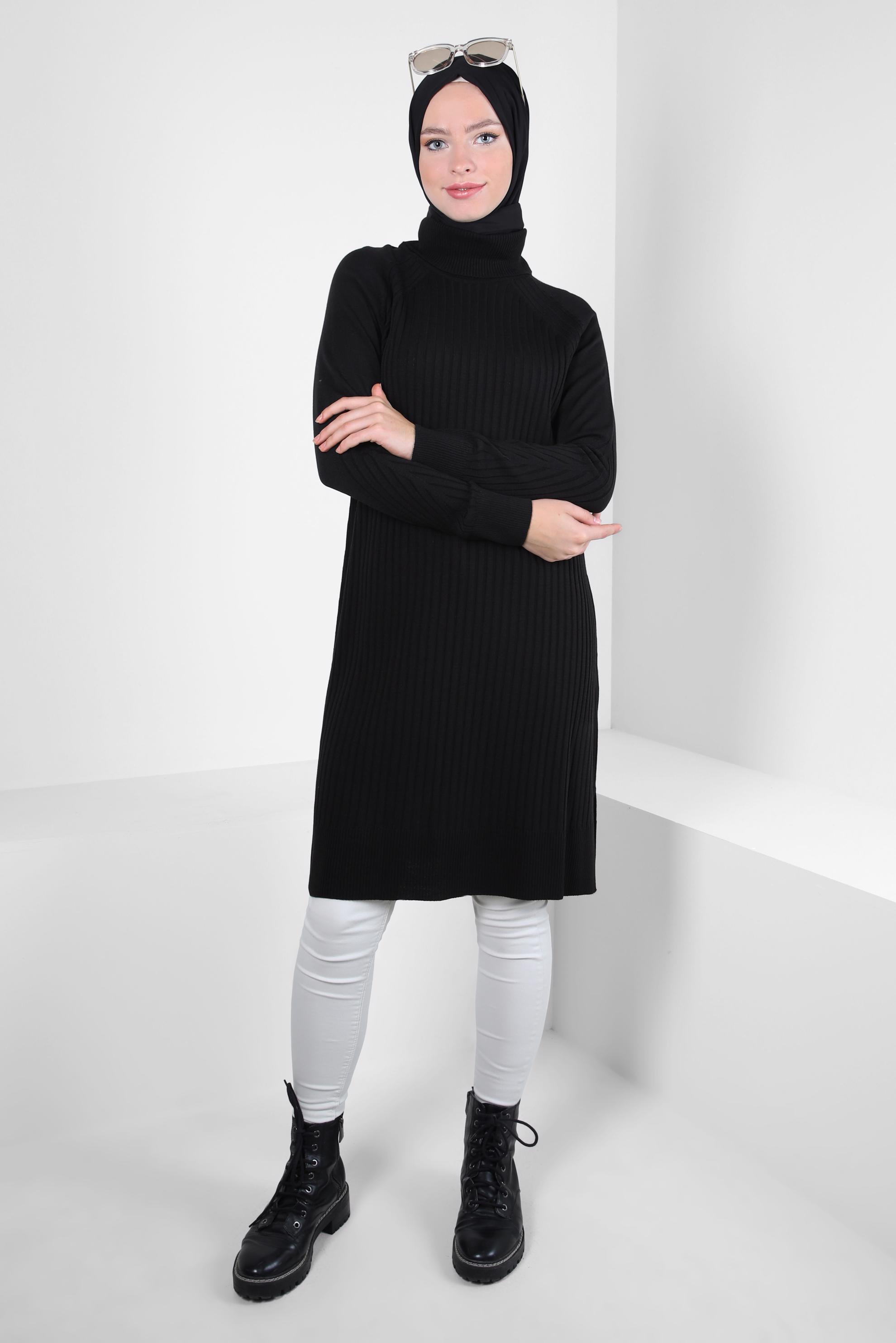 Tesettür giyim SİYAH TRİKO TUNİK 44016