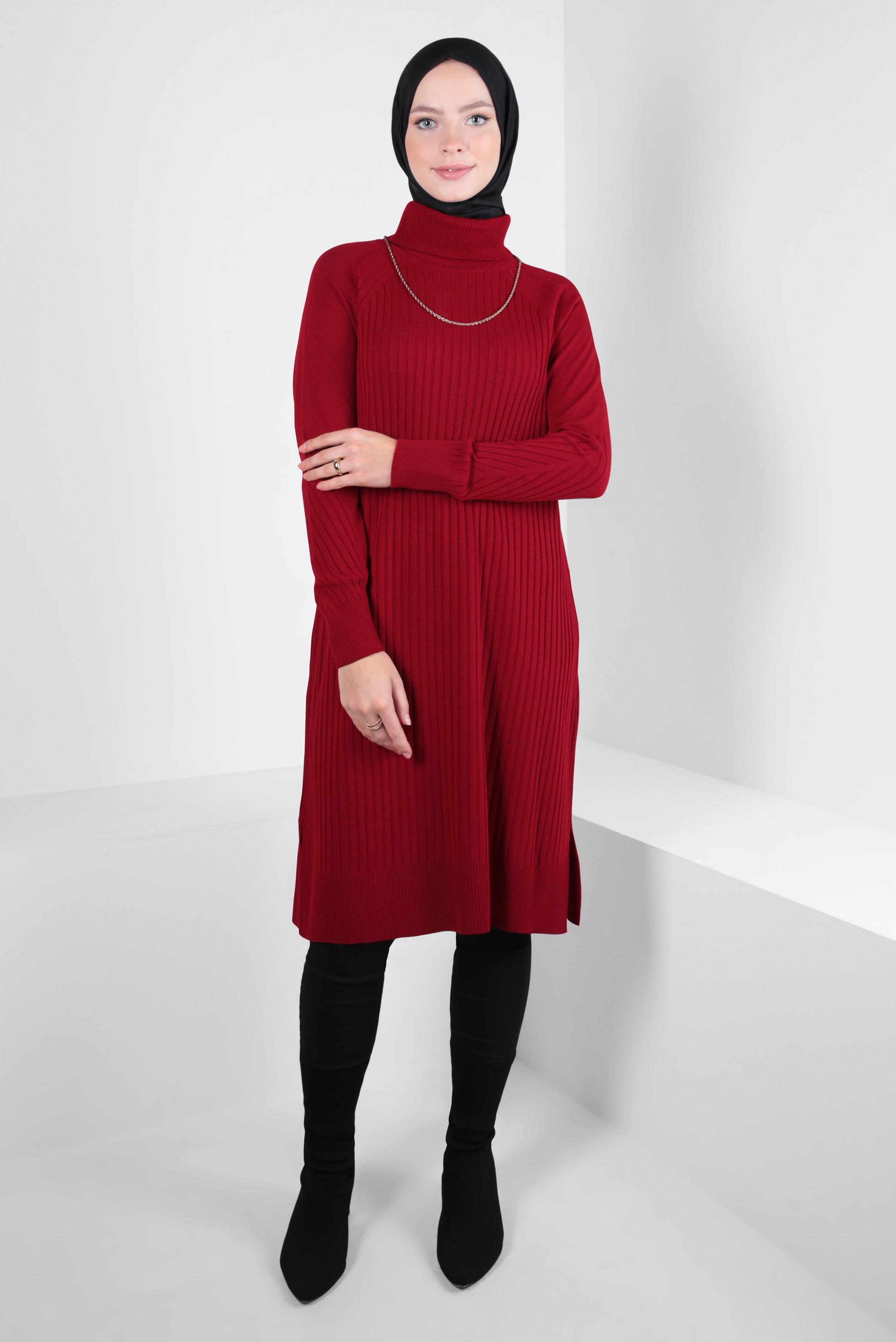 Tesettür giyim KIRMIZI TRİKO TUNİK 44016