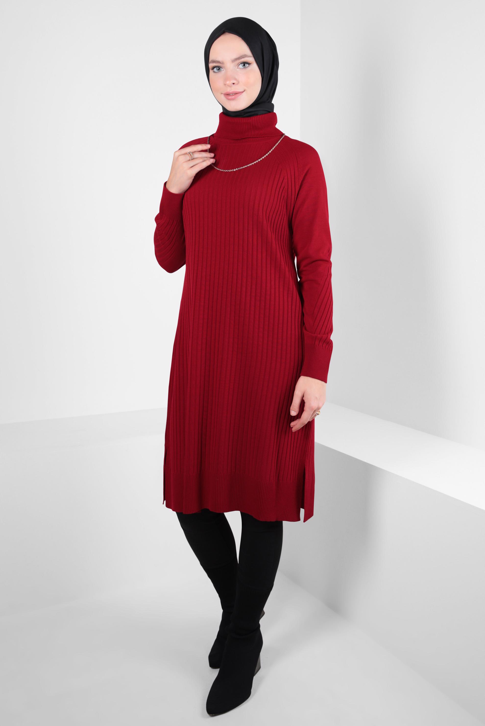 Tesettür giyim KIRMIZI TRİKO TUNİK 44016