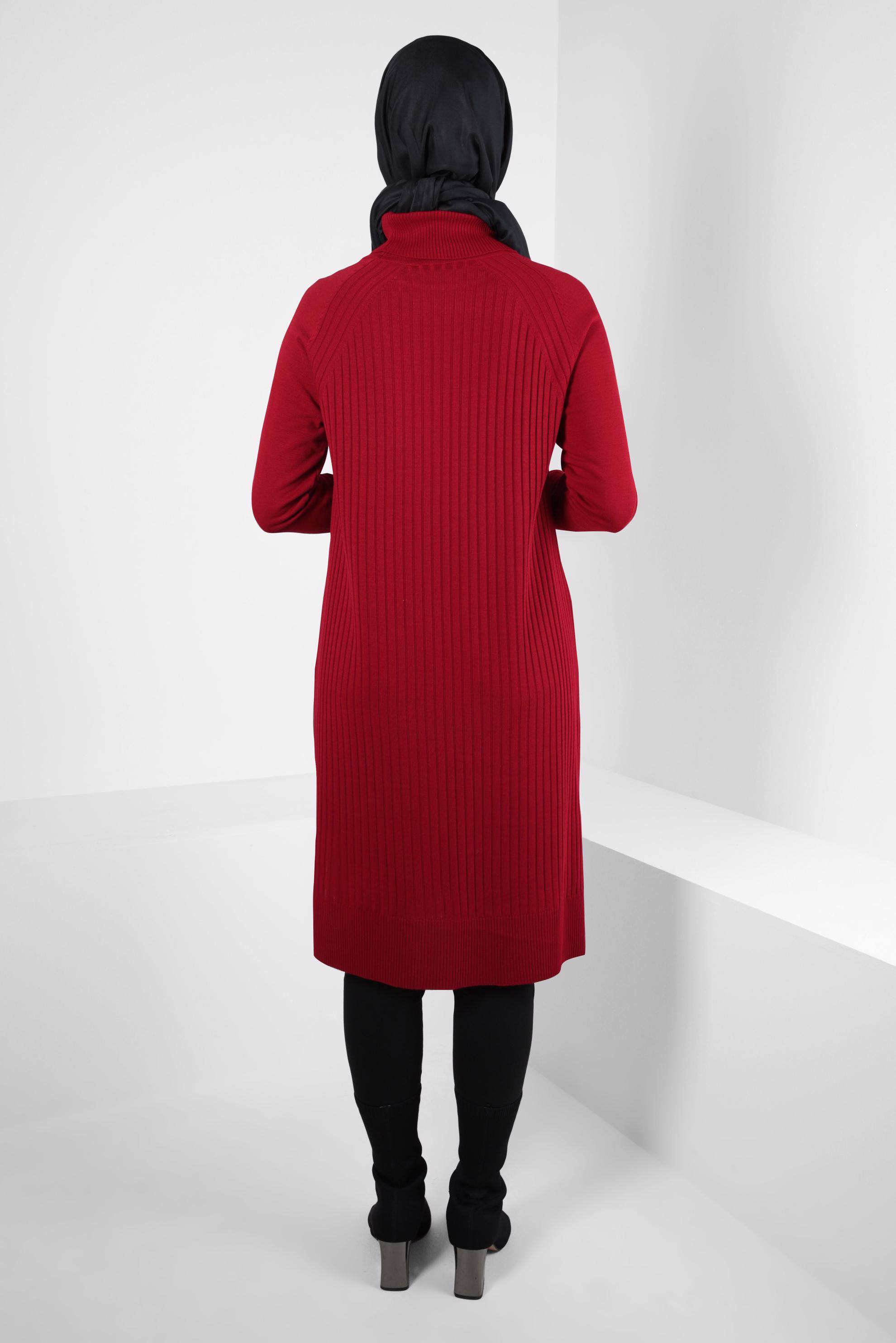 Tesettür giyim KIRMIZI TRİKO TUNİK 44016