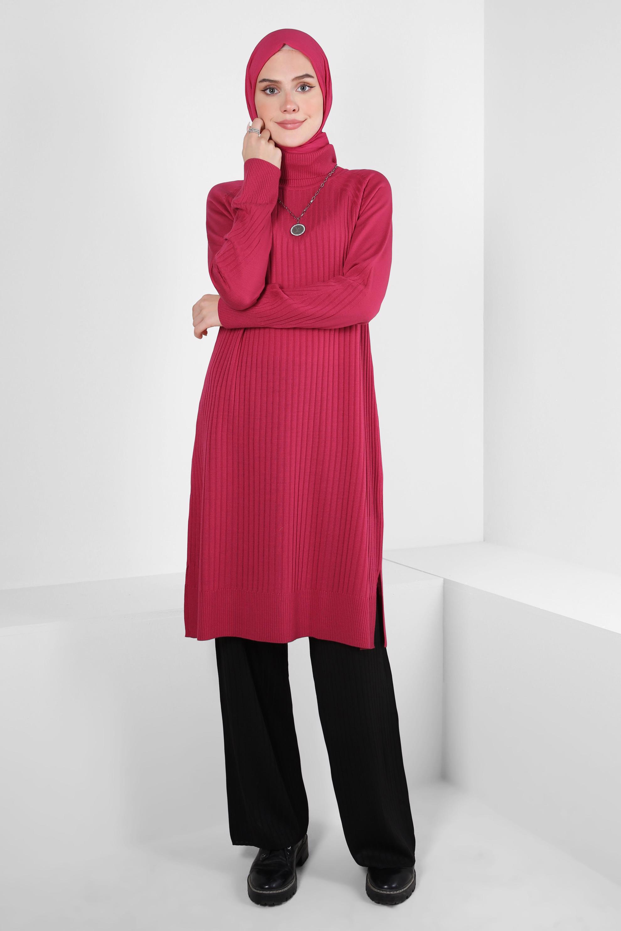 Tesettür giyim FUŞYA TRİKO TUNİK 44016