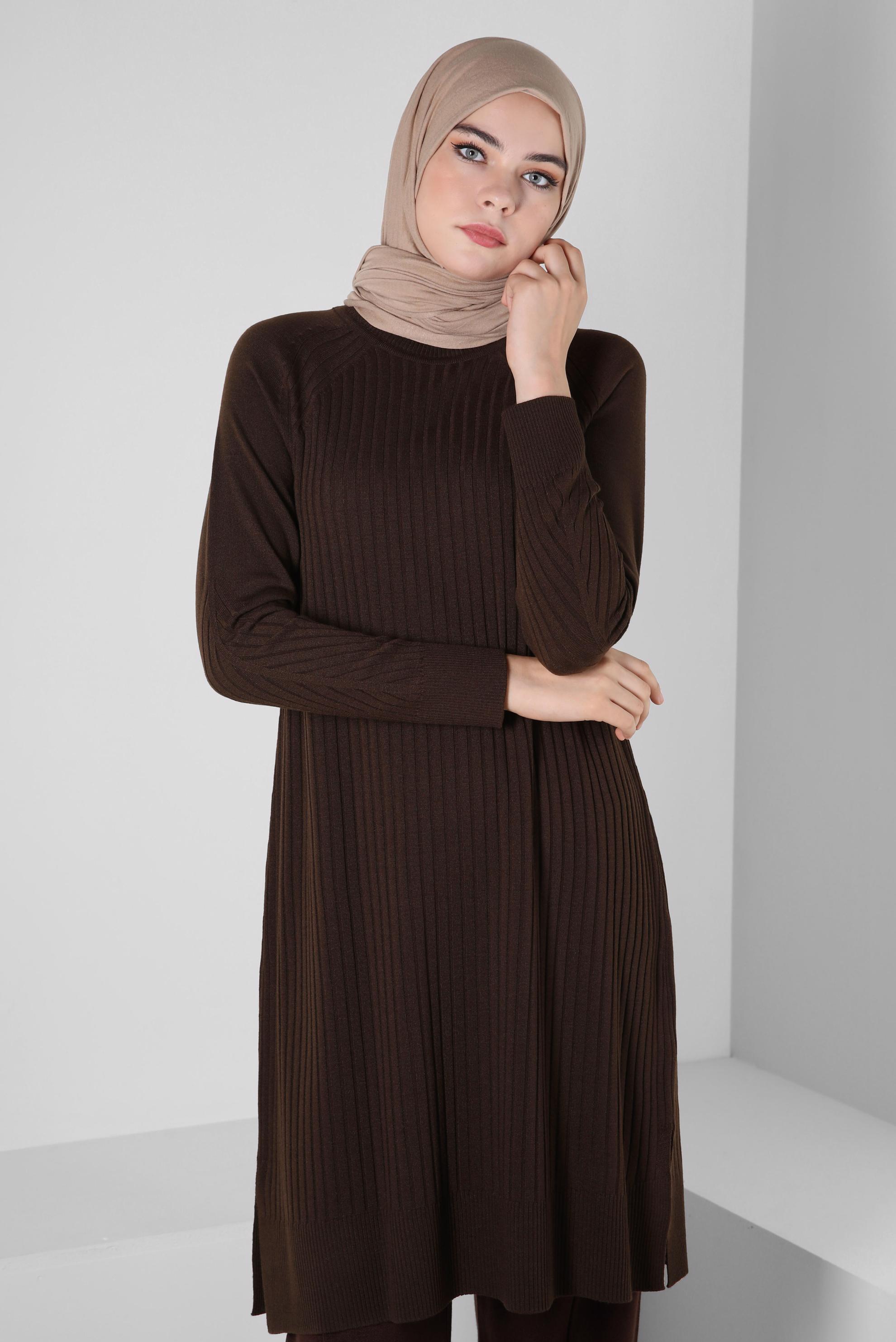 Tesettür giyim KAHVE TRİKO TUNİK 44016