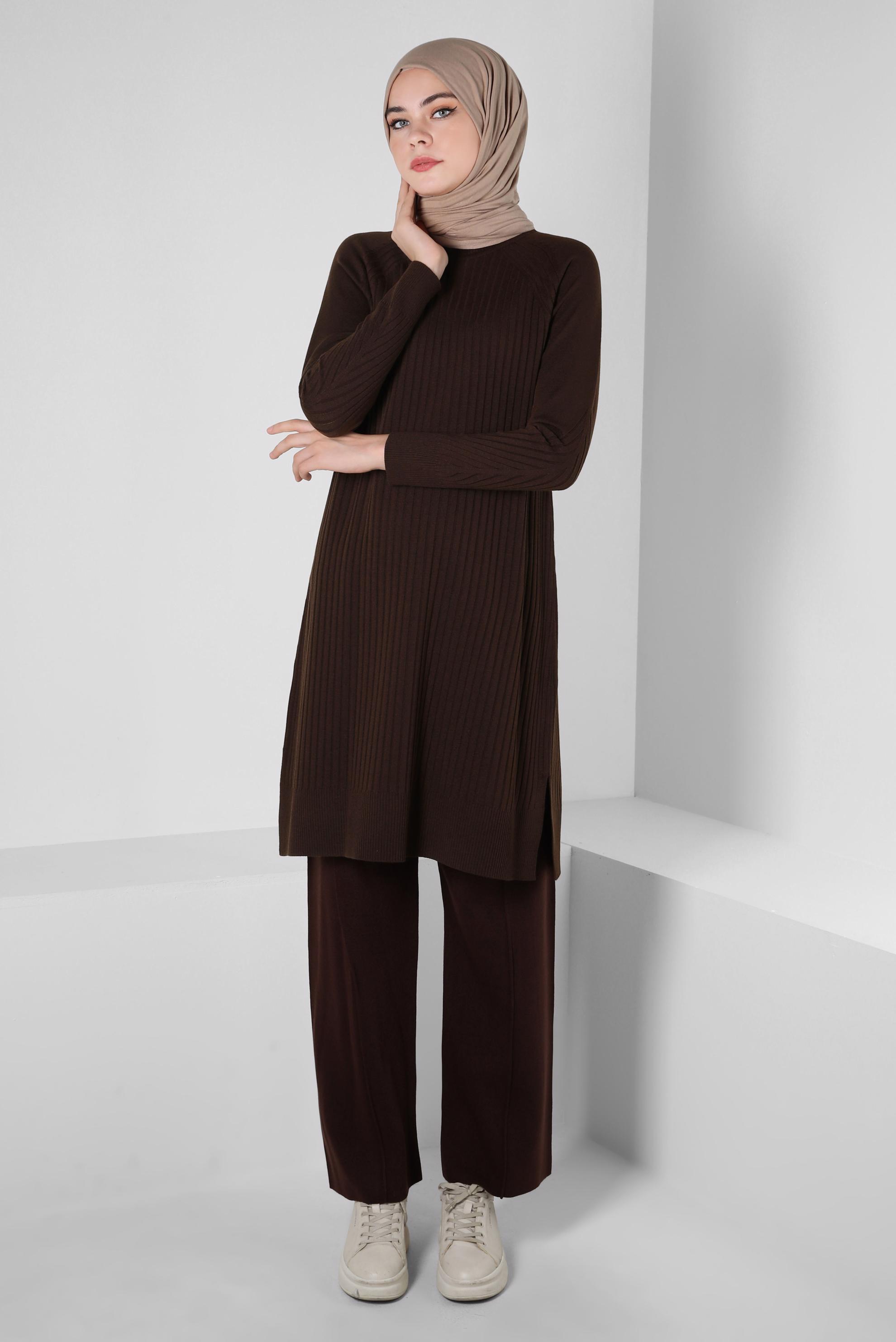 Tesettür giyim KAHVE TRİKO TUNİK 44016