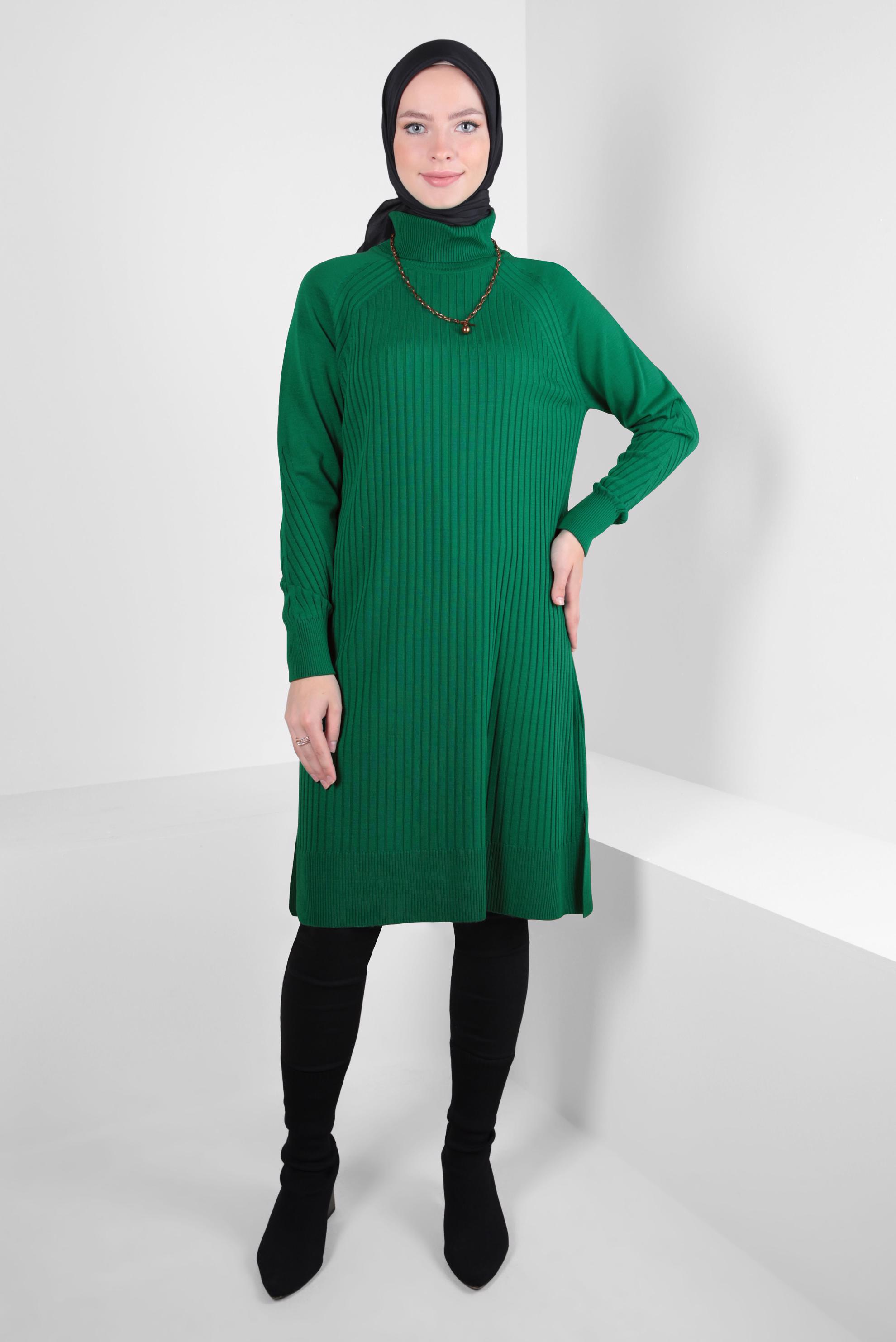 Tesettür giyim YEŞİL TRİKO TUNİK 44016