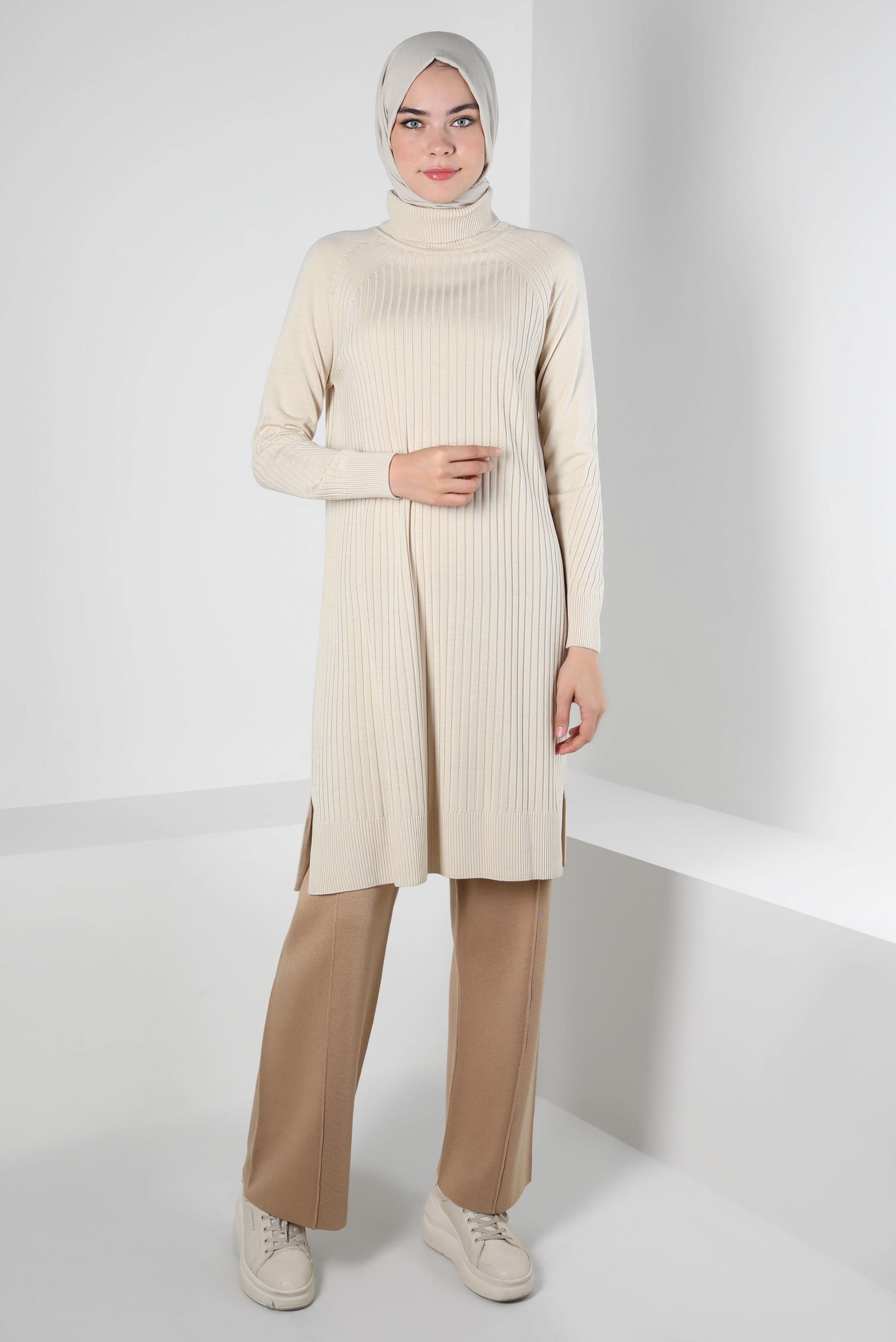 Tesettür giyim BEJ TRİKO TUNİK 44016