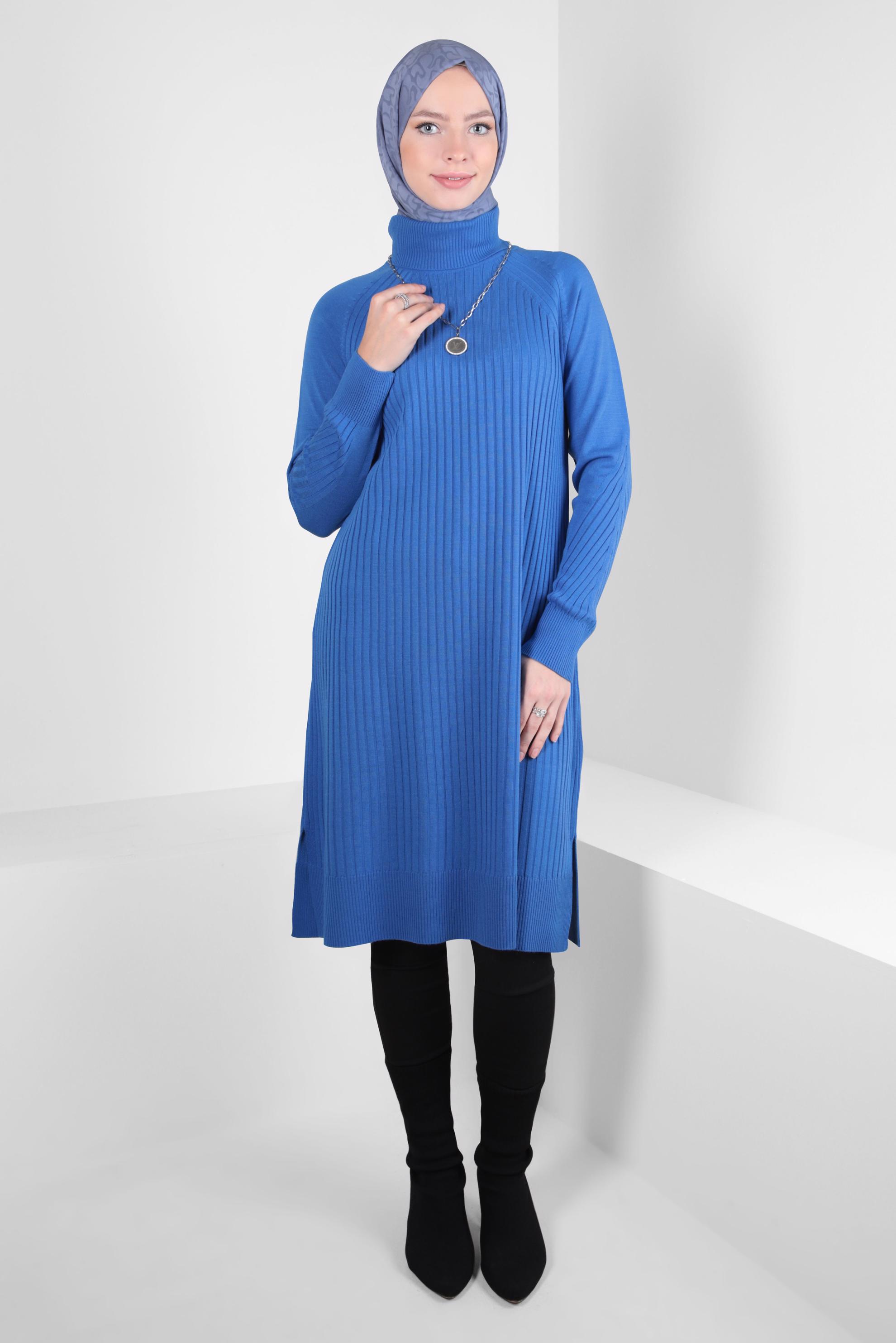 Tesettür giyim MAVİ TRİKO TUNİK 44016