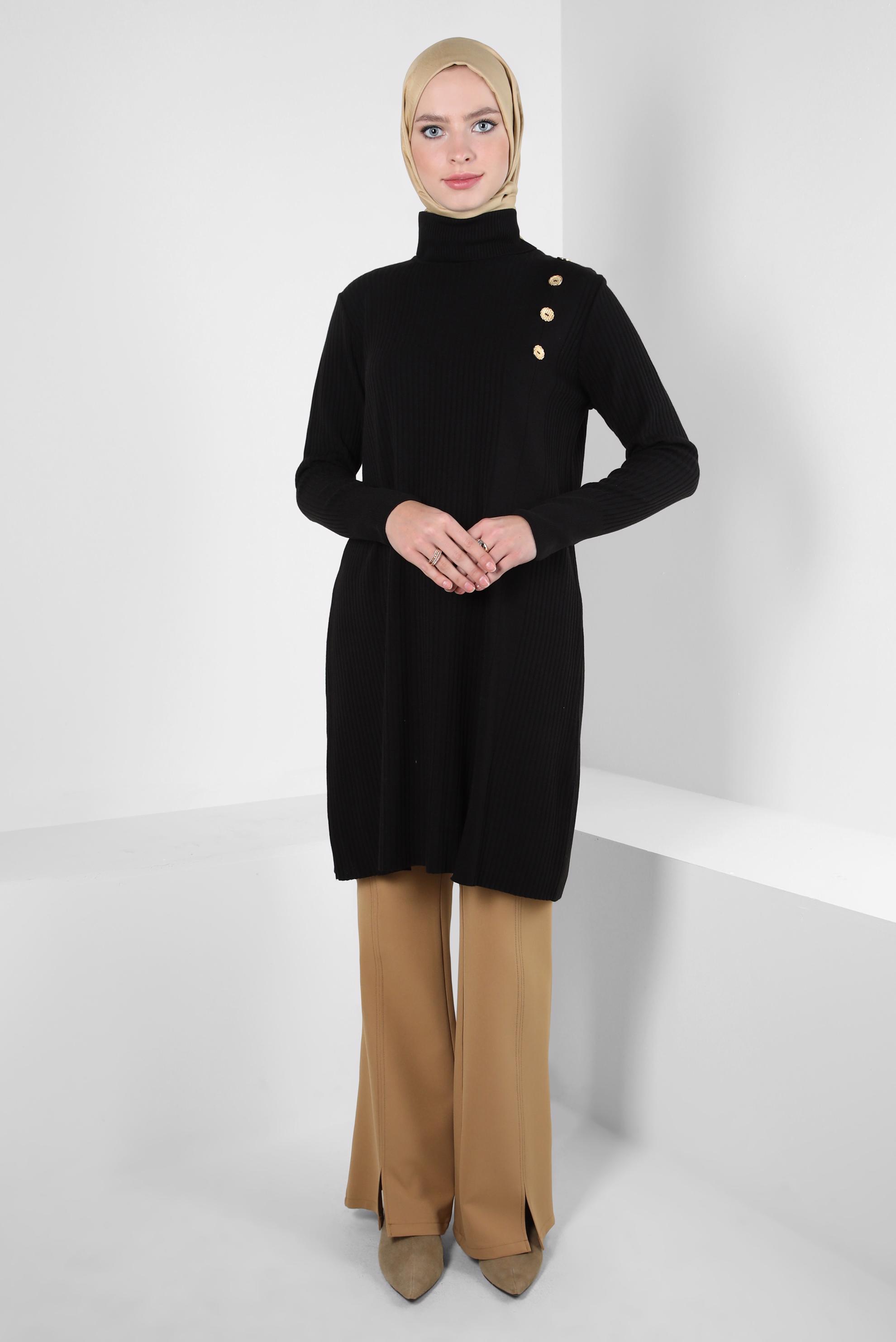 Tesettür giyim SİYAH BOĞAZLI YAKA TRİKO TUNİK 44017