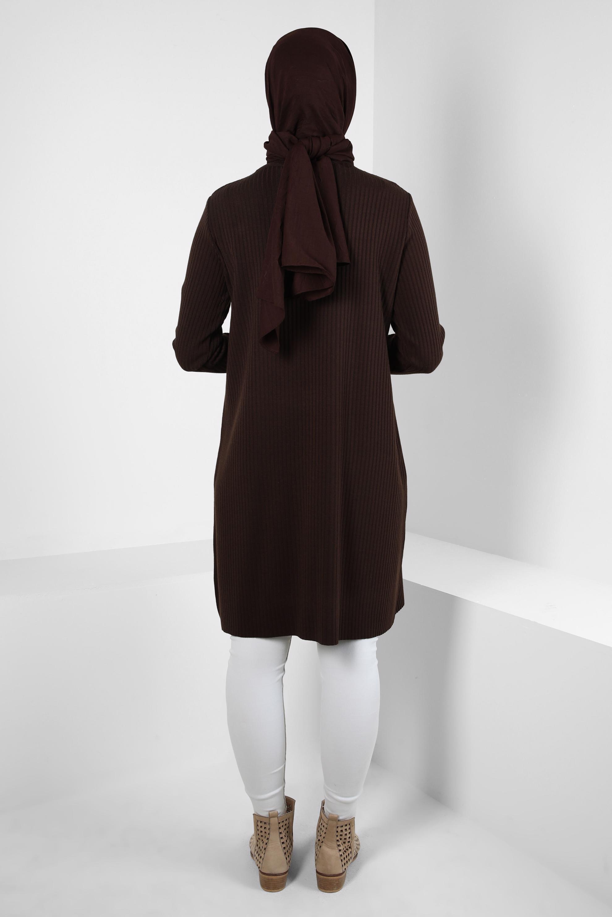 Tesettür giyim KAHVE BOĞAZLI YAKA TRİKO TUNİK 44017