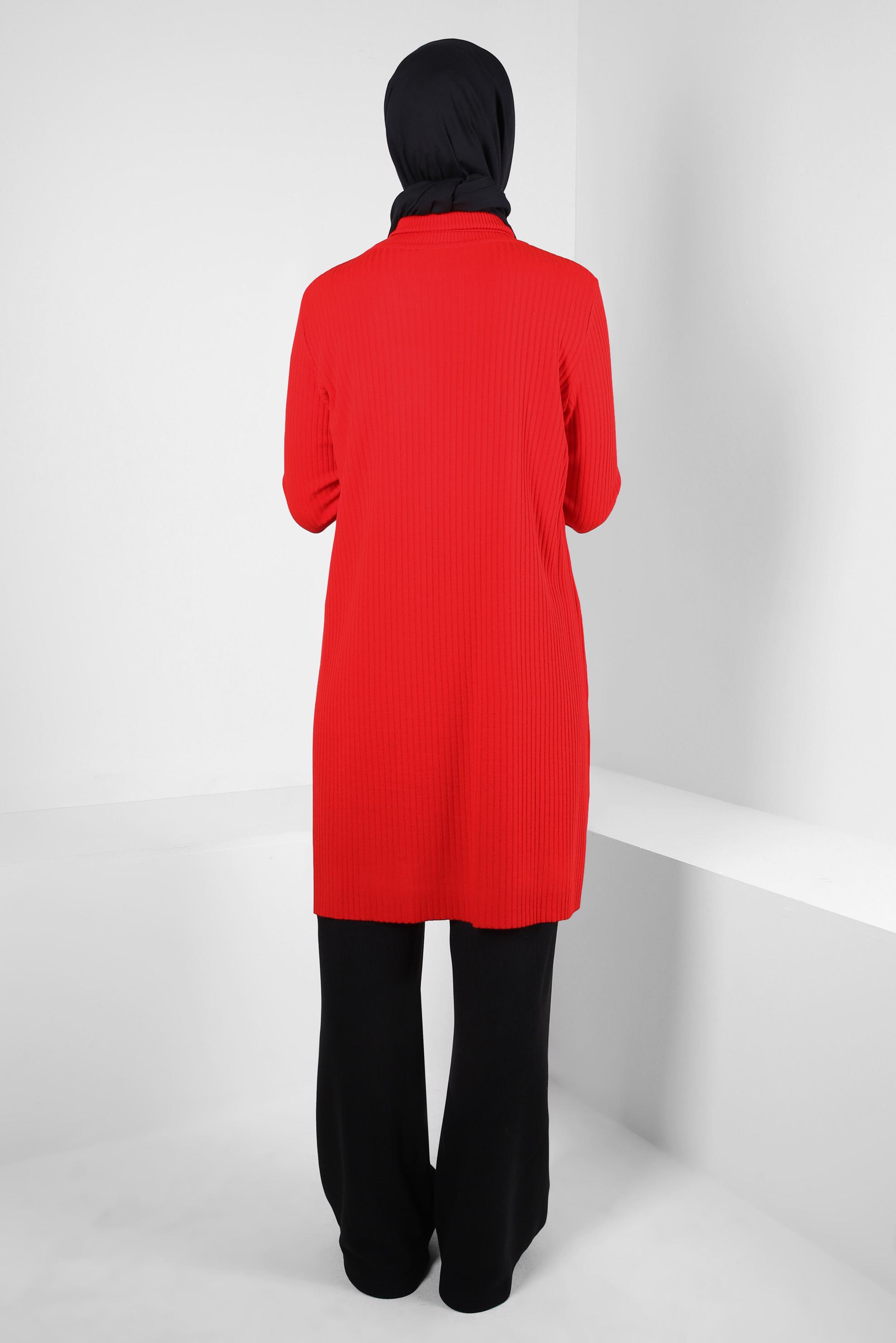 Tesettür giyim KIRMIZI BOĞAZLI YAKA TRİKO TUNİK 44017