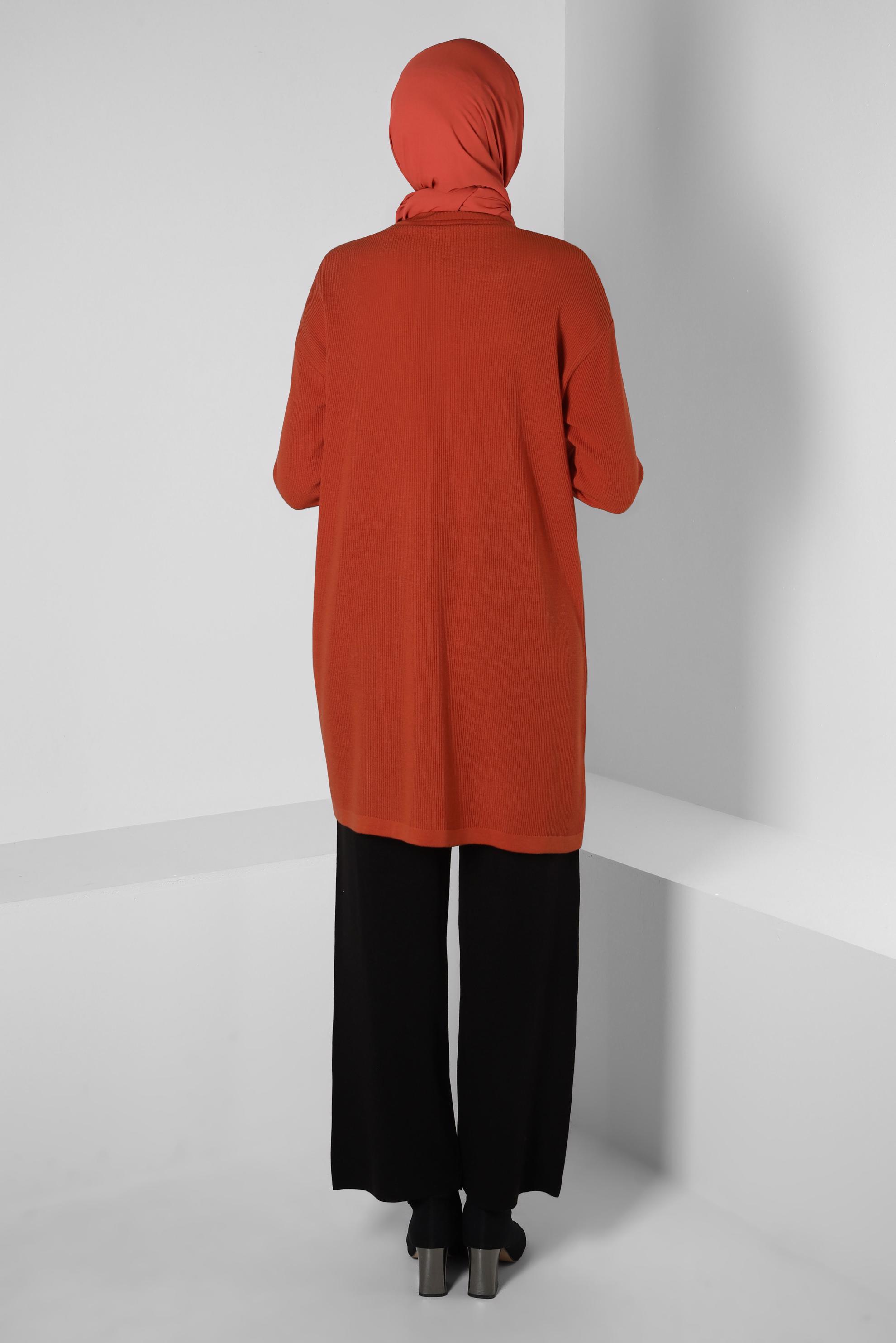 Tesettür giyim TURUNCU YANI BÜZGÜLÜ TRİKO TUNİK 44018