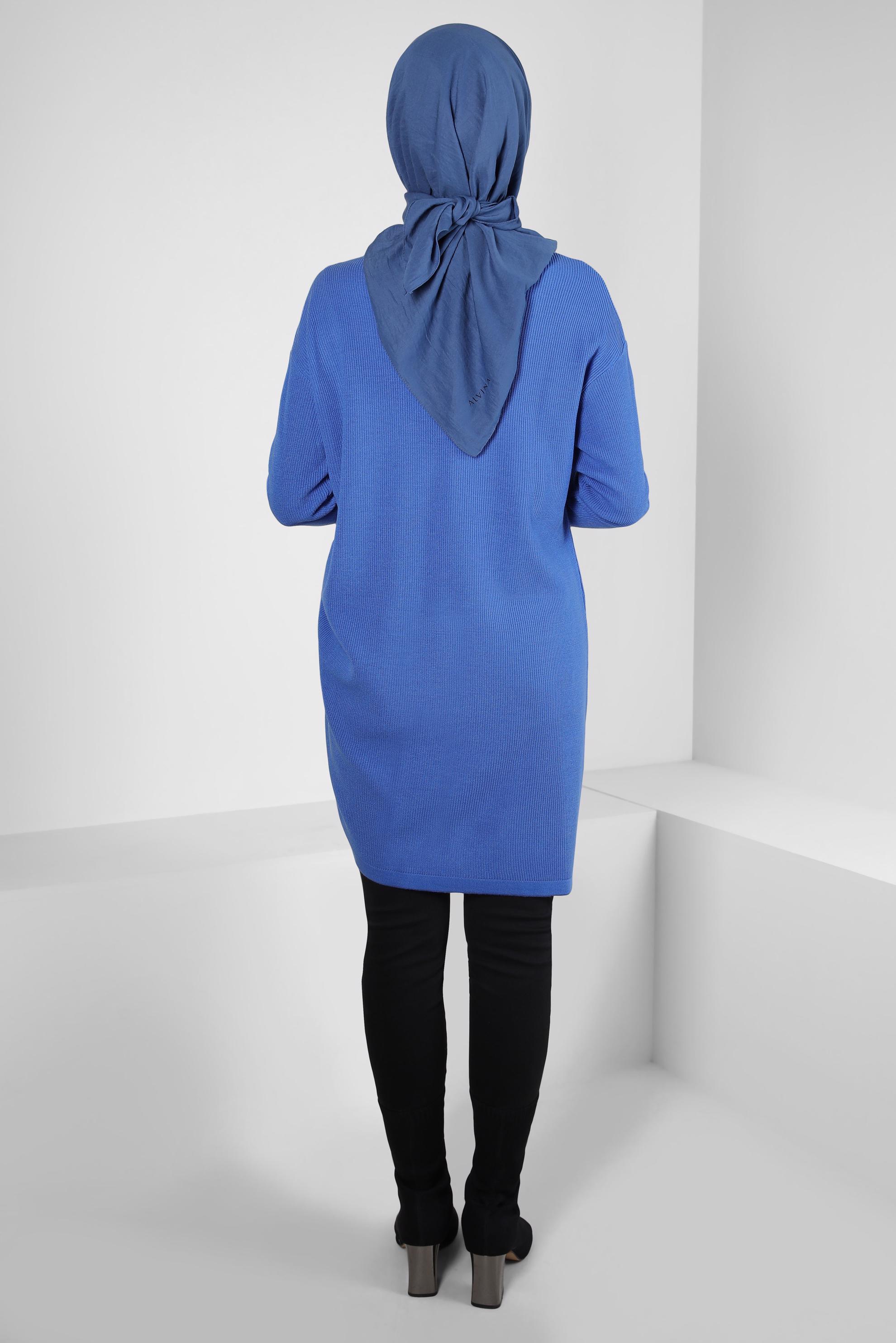 Tesettür giyim MAVİ YANI BÜZGÜLÜ TRİKO TUNİK 44018