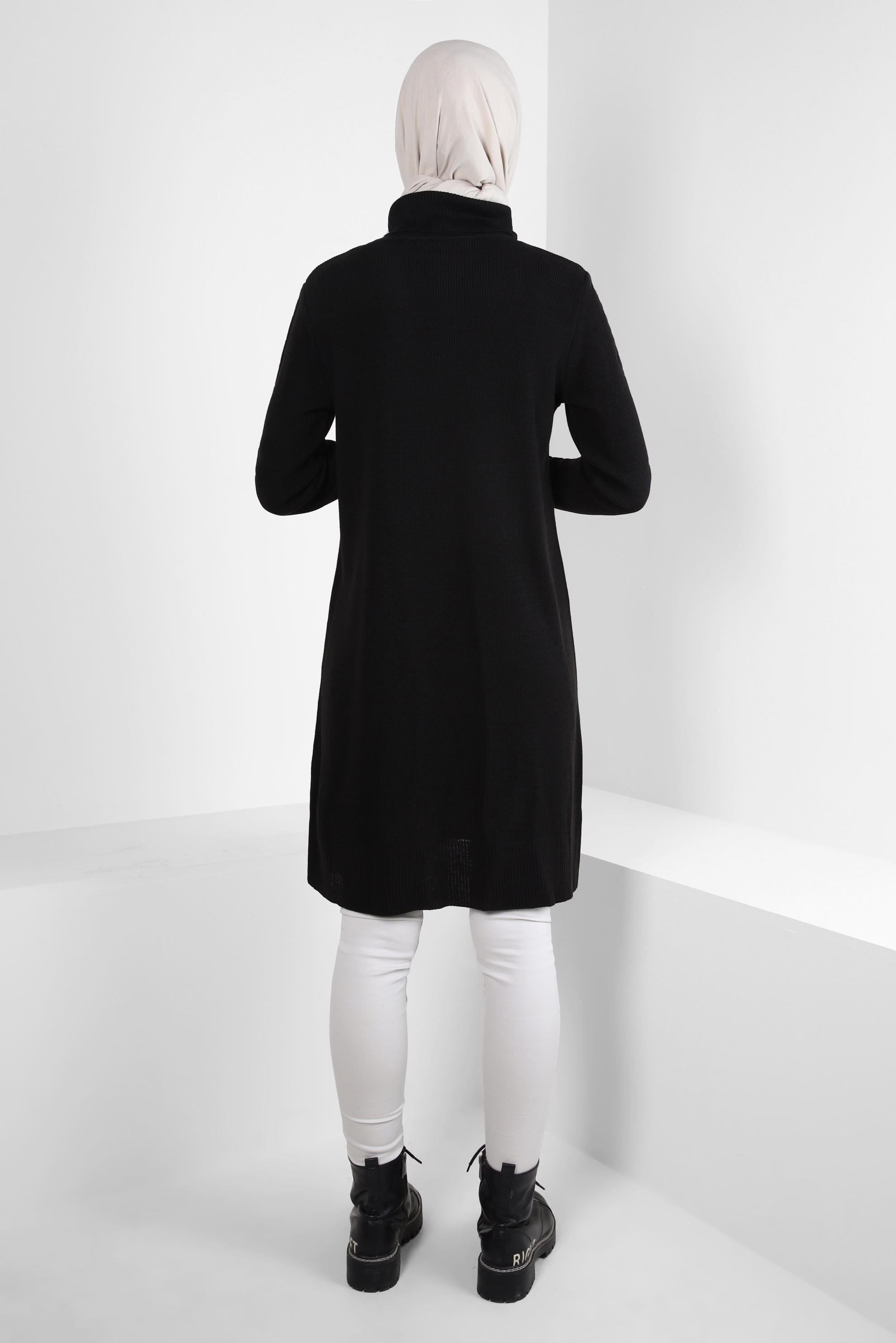 Tesettür giyim SİYAH BOĞAZLI YAKA TRİKO TUNİK 44019