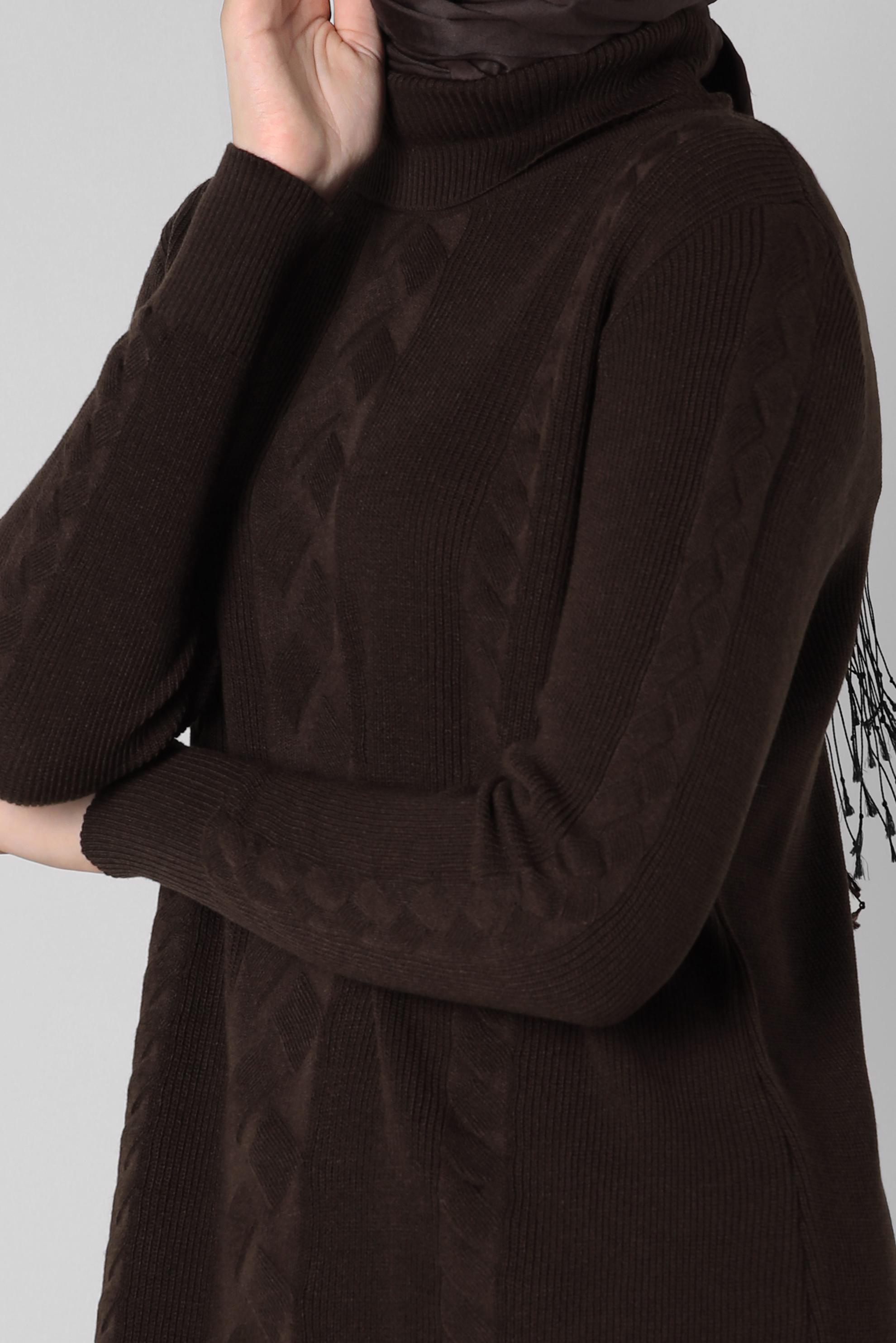 Tesettür giyim KAHVE BOĞAZLI YAKA TRİKO TUNİK 44019