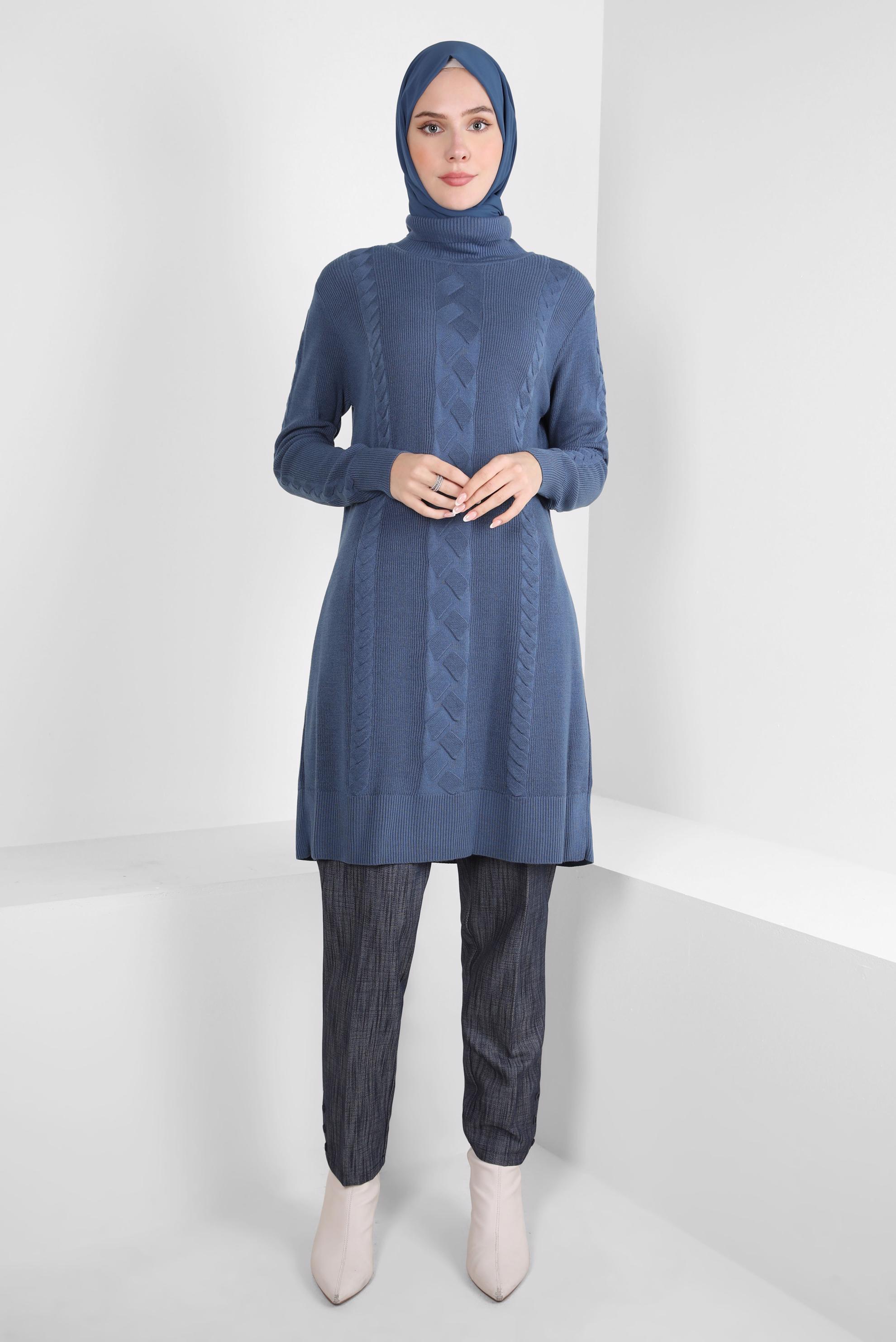 Tesettür giyim LACİVERT BOĞAZLI YAKA TRİKO TUNİK 44019