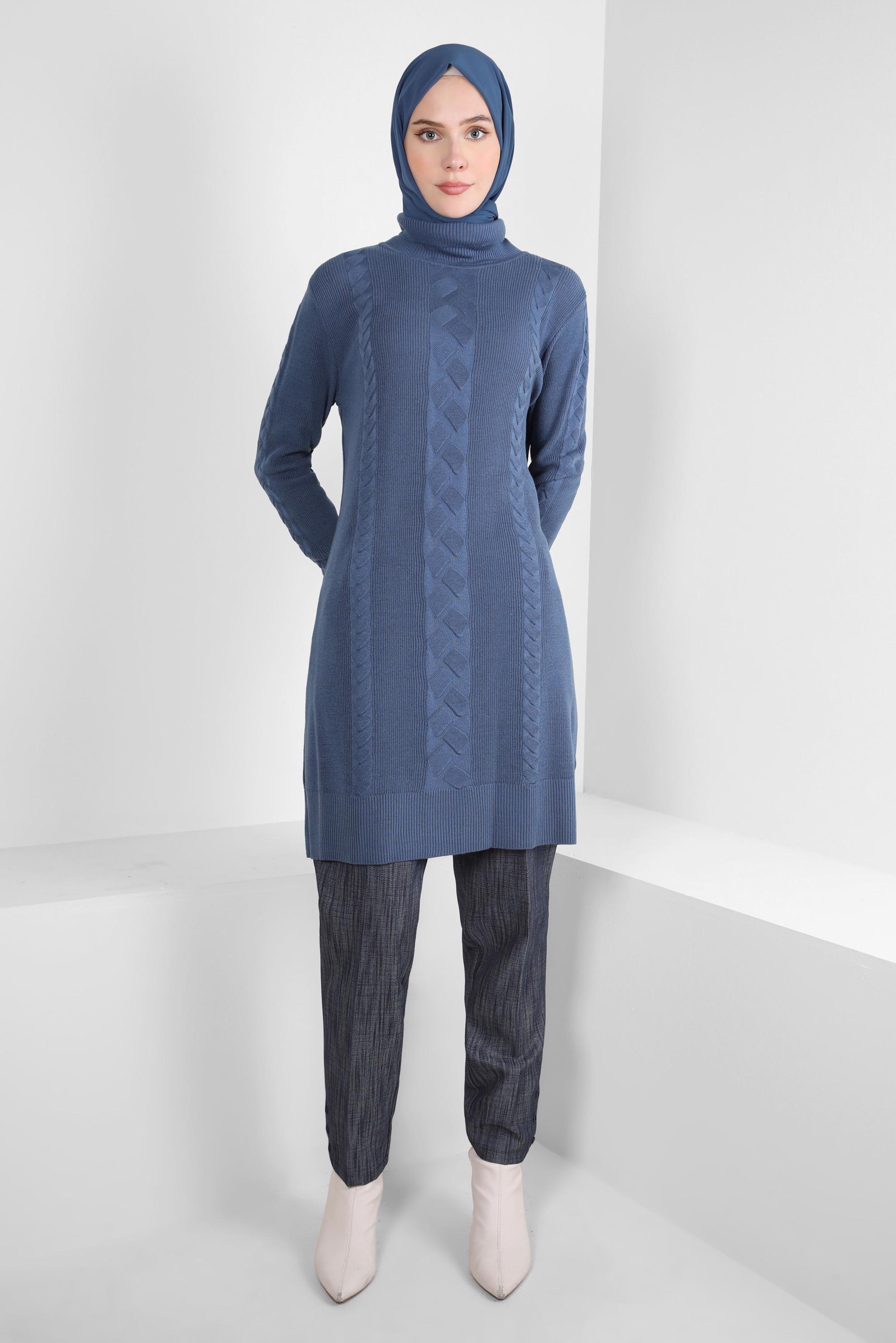 Tesettür giyim LACİVERT BOĞAZLI YAKA TRİKO TUNİK 44019