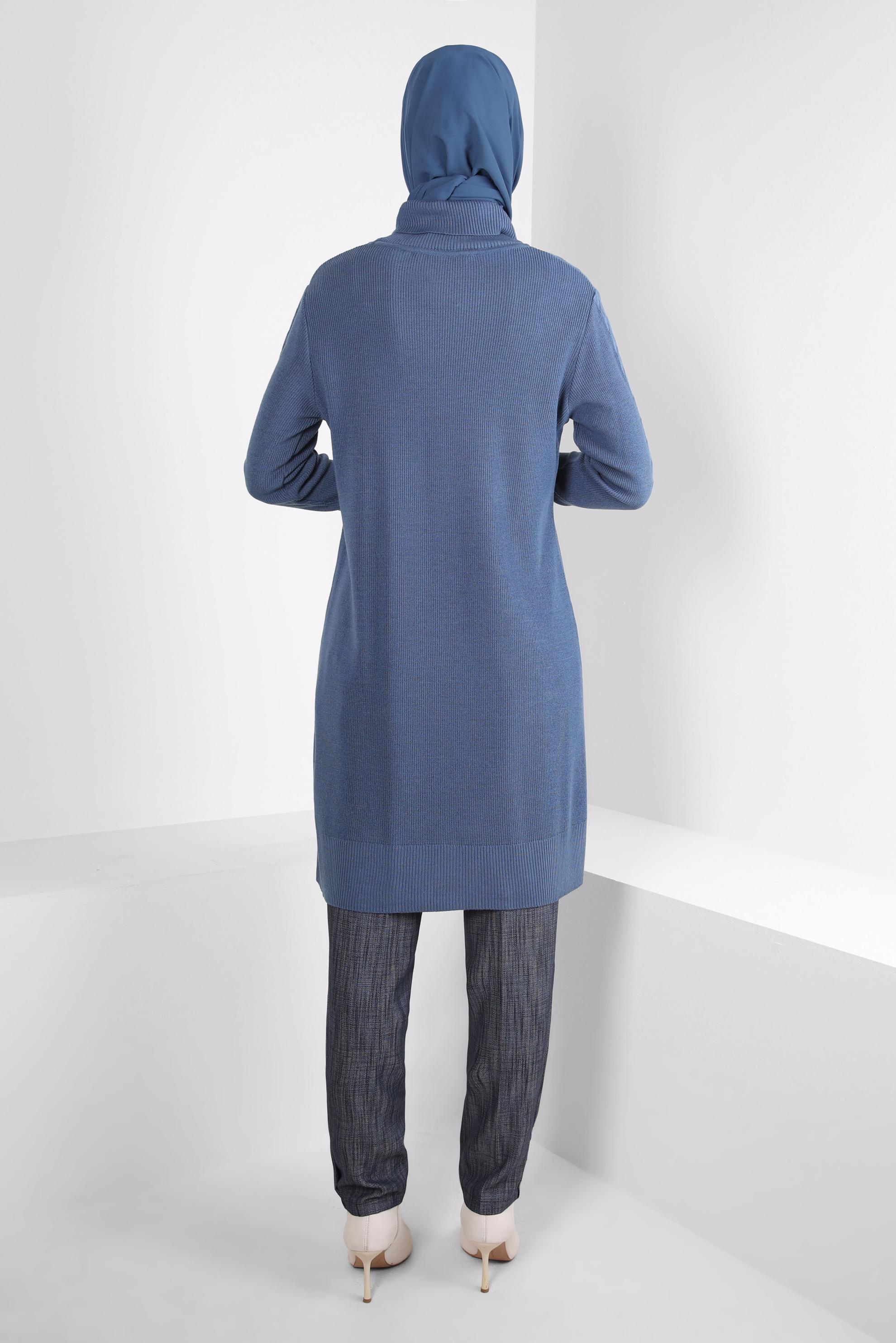 Tesettür giyim LACİVERT BOĞAZLI YAKA TRİKO TUNİK 44019