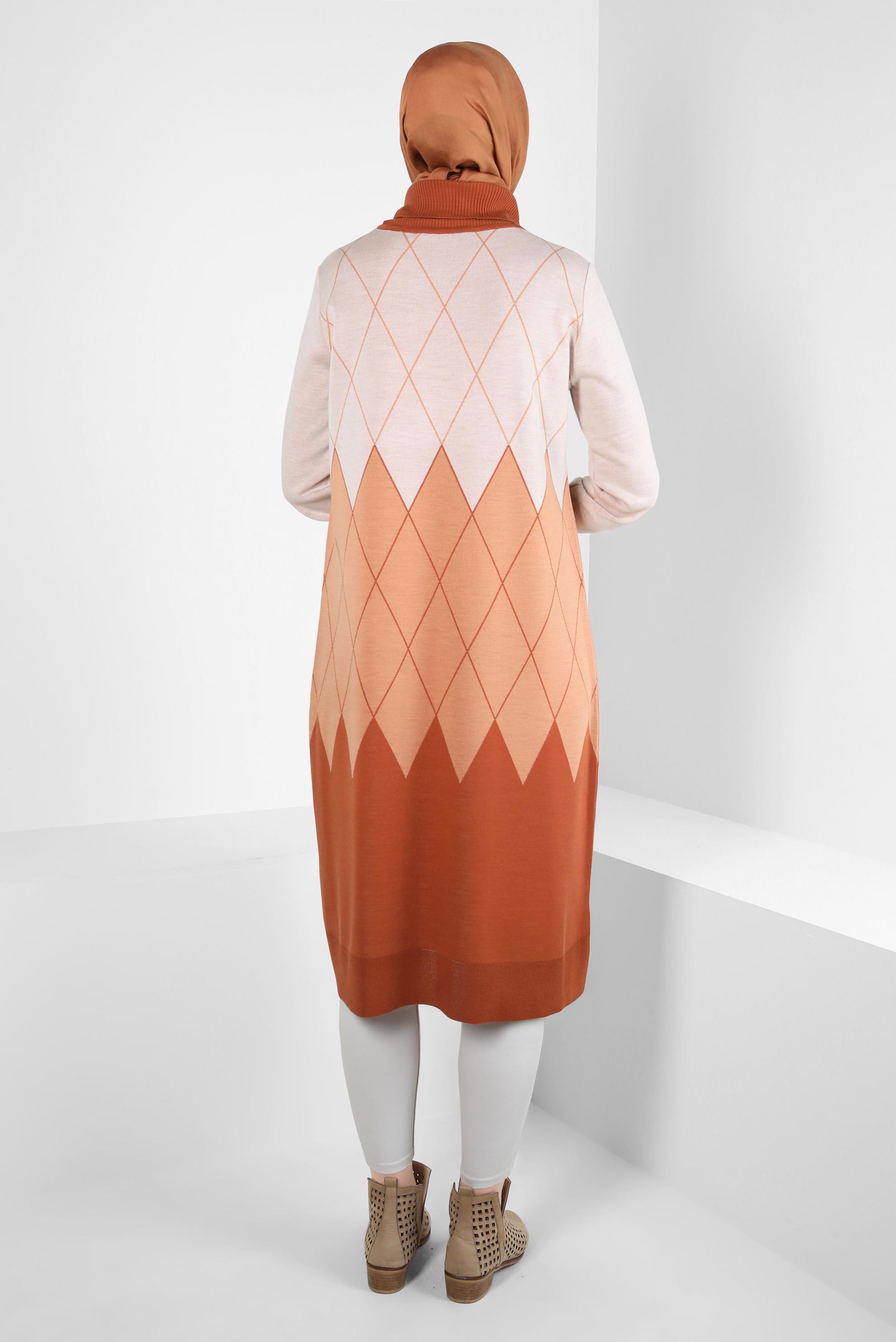 Tesettür giyim TURUNCU BAKLAVA DESENLİ TRİKO TUNİK 44021