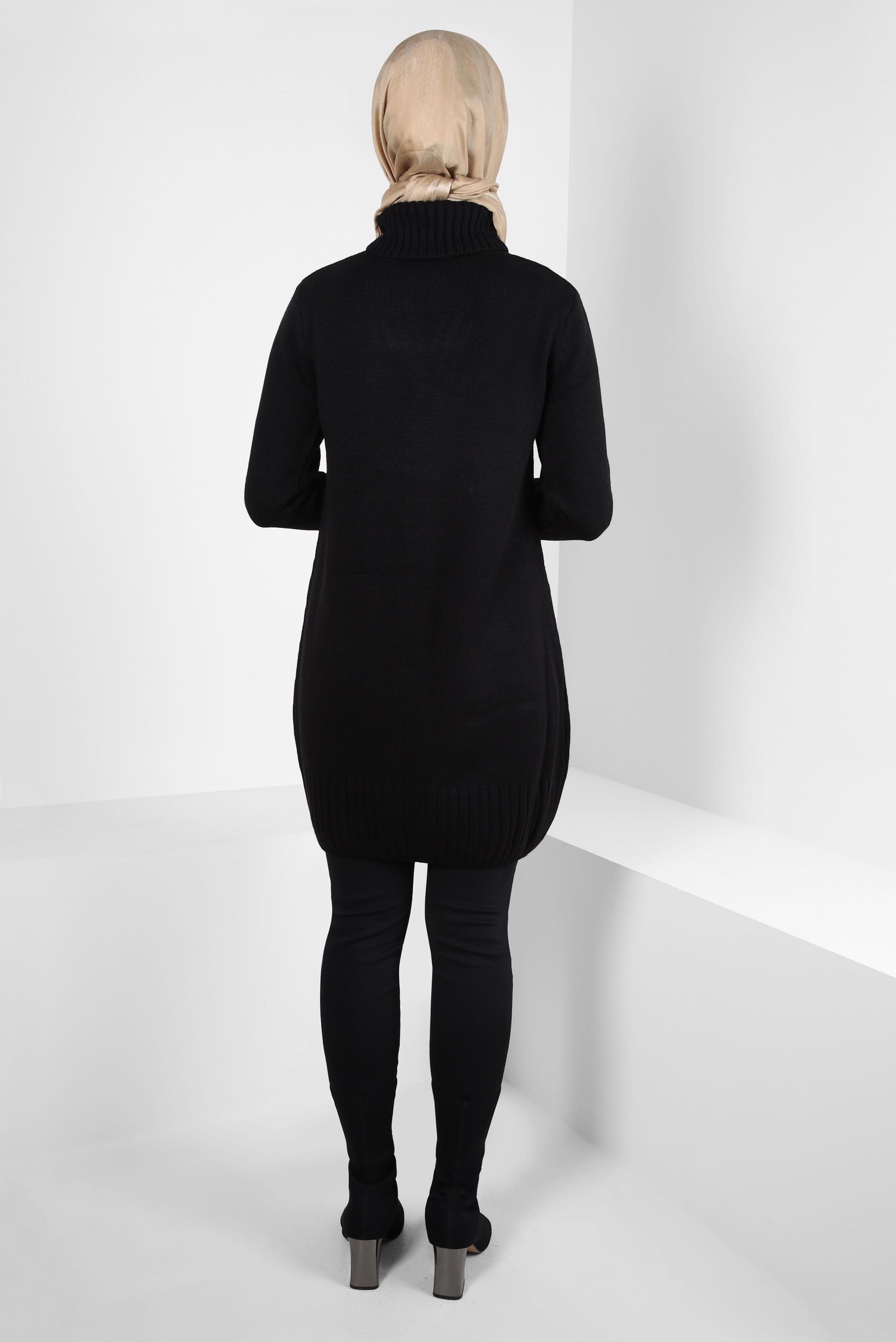 Tesettür giyim SİYAH BOĞAZLI YAKA TRİKO TUNİK 44026