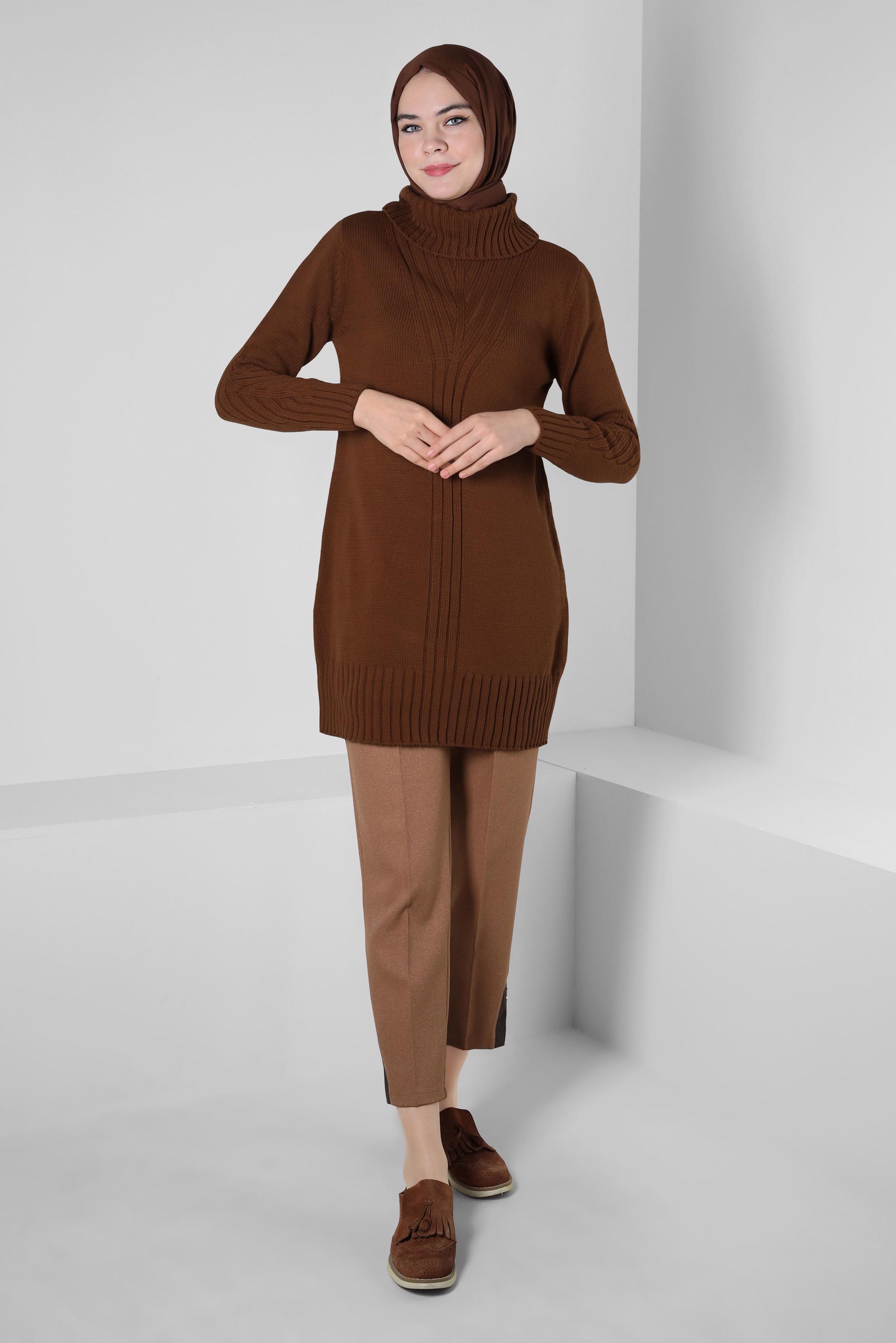 Tesettür giyim TABA BOĞAZLI YAKA TRİKO TUNİK 44026