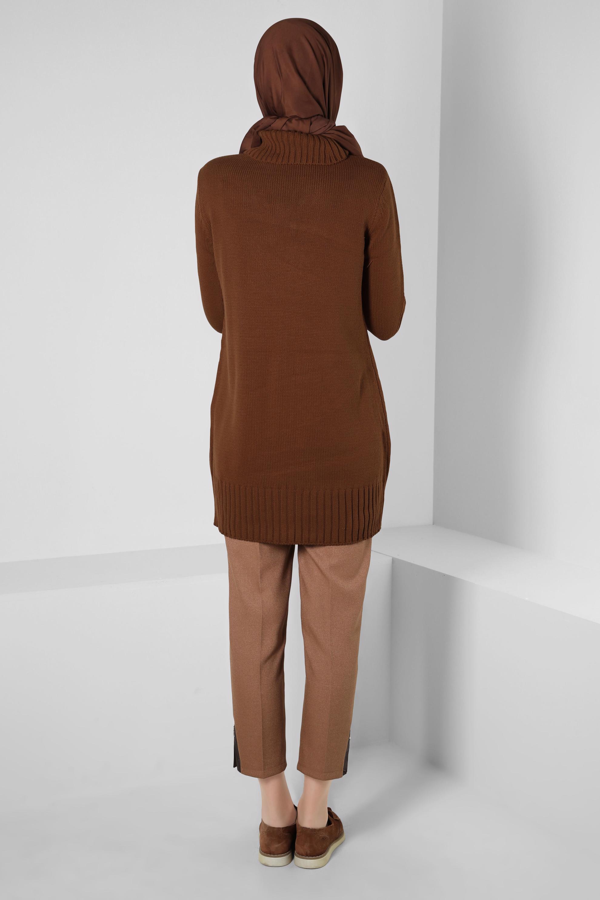 Tesettür giyim TABA BOĞAZLI YAKA TRİKO TUNİK 44026