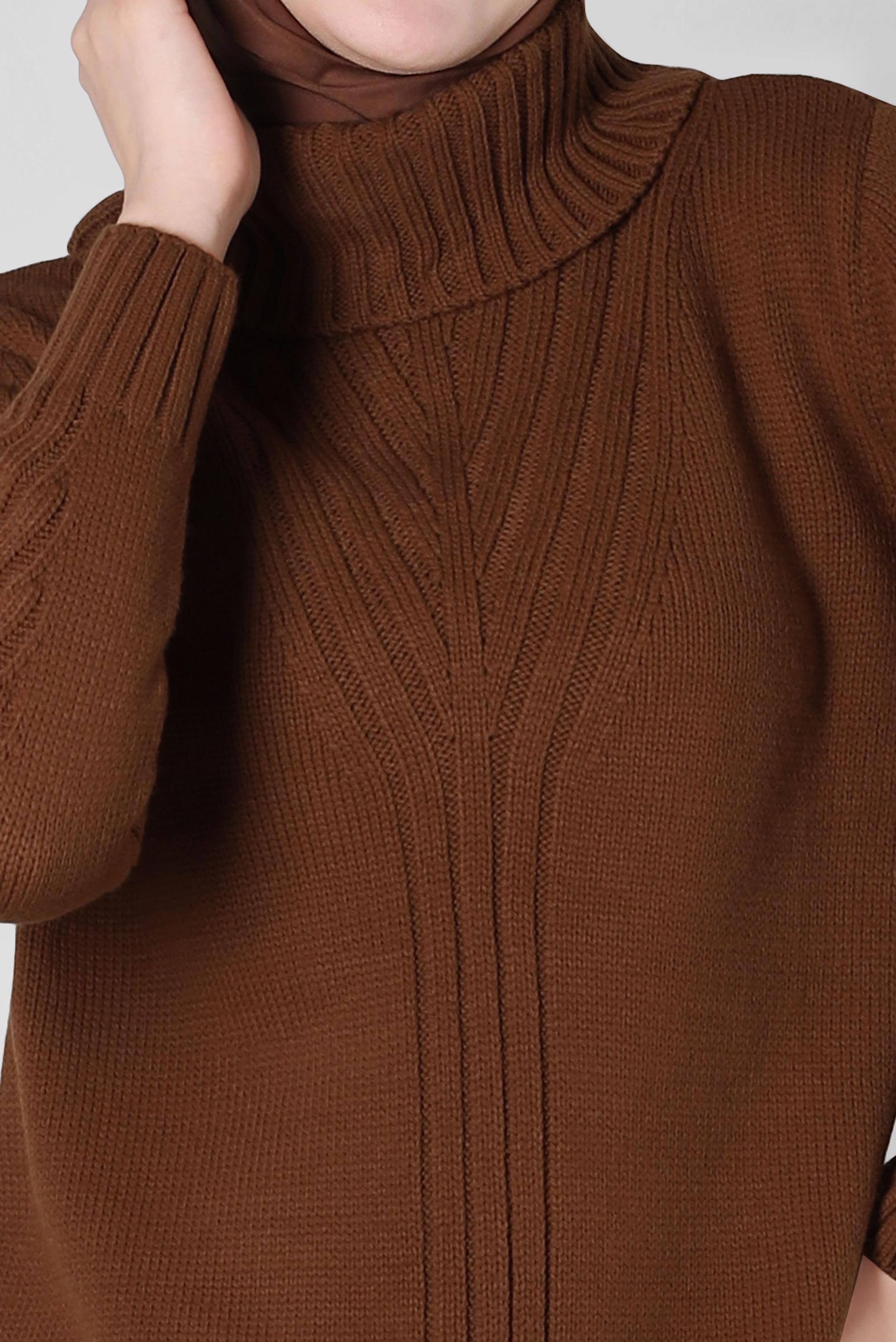 Tesettür giyim TABA BOĞAZLI YAKA TRİKO TUNİK 44026