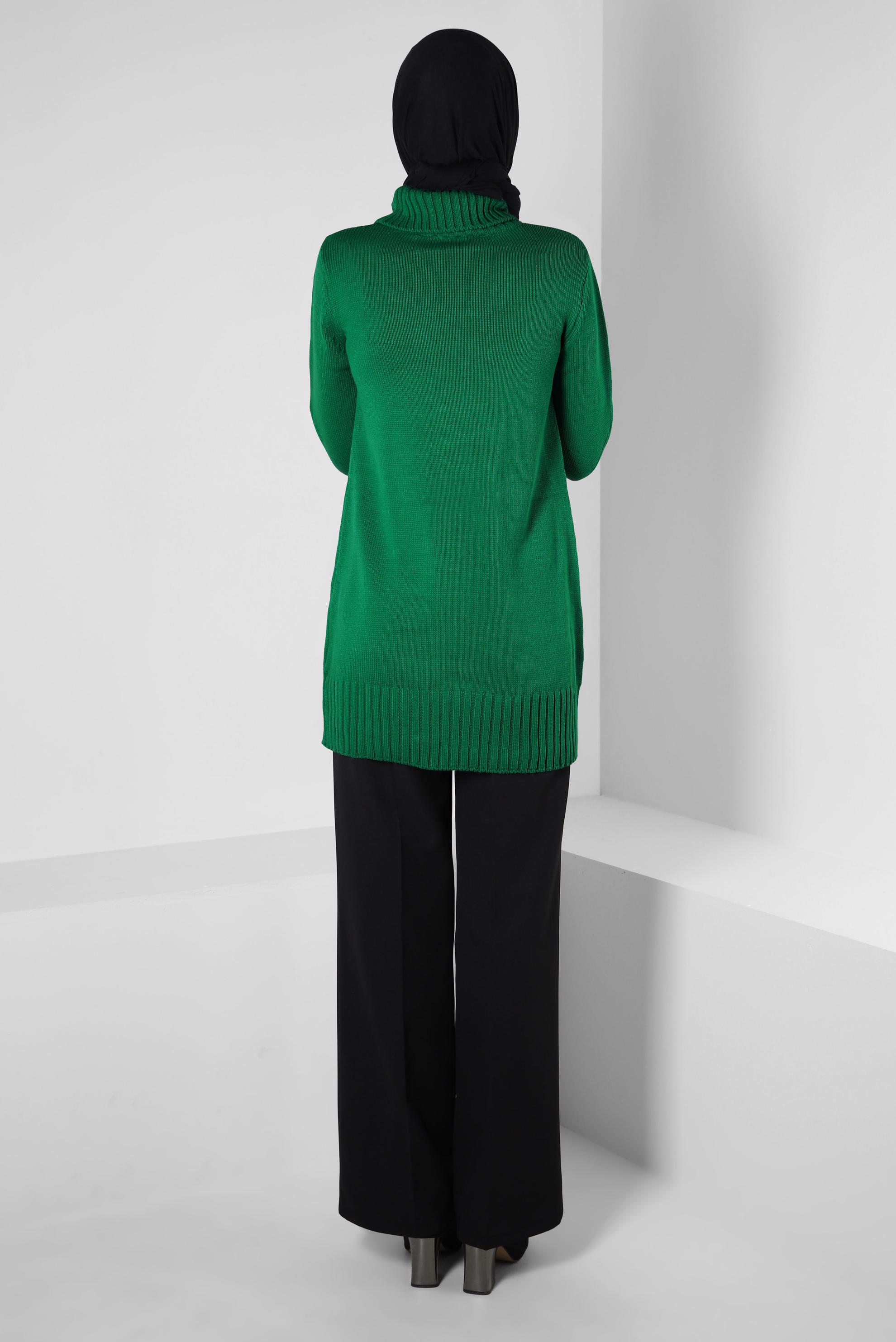 Tesettür giyim YEŞİL BOĞAZLI YAKA TRİKO TUNİK 44026
