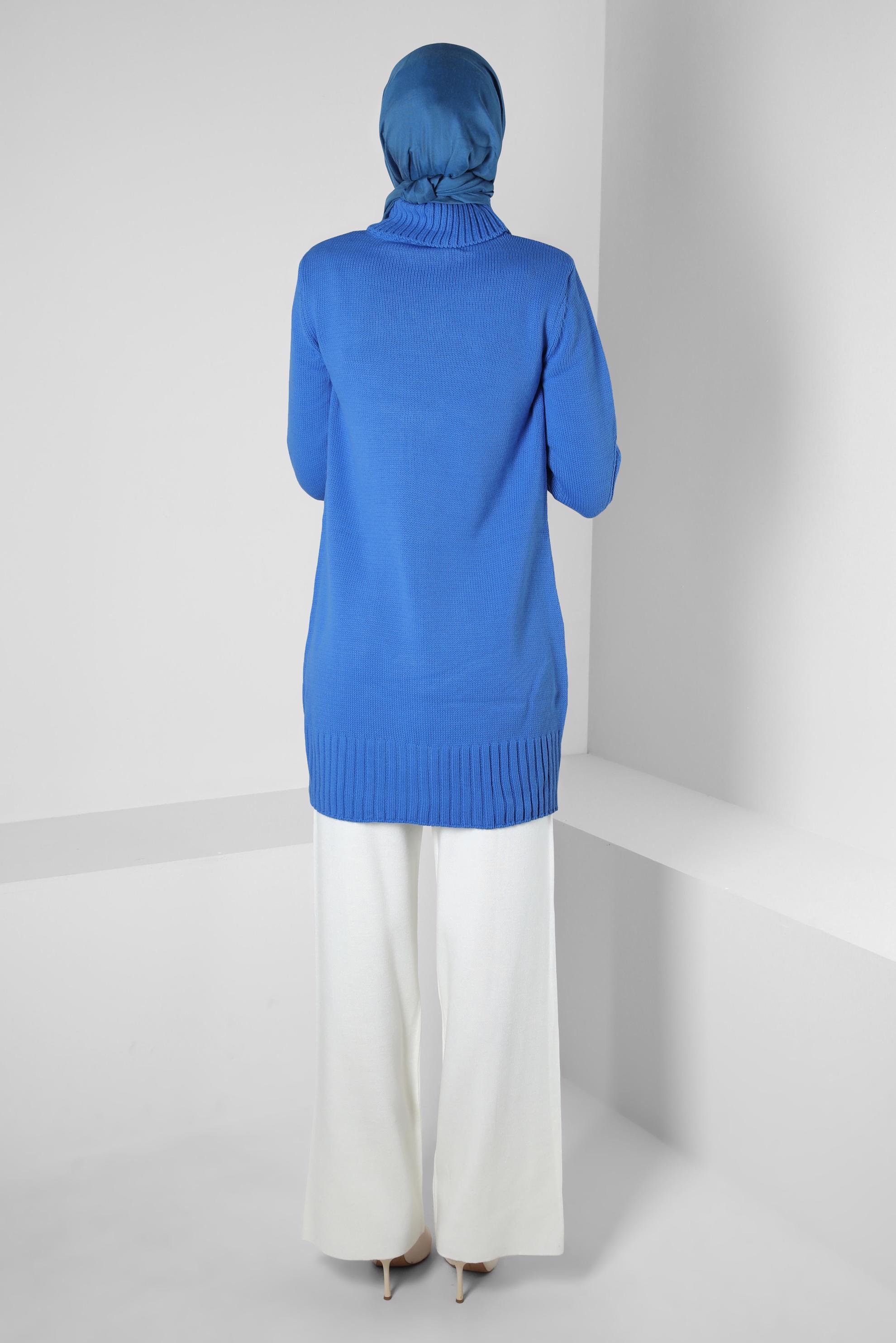 Tesettür giyim MAVİ BOĞAZLI YAKA TRİKO TUNİK 44026