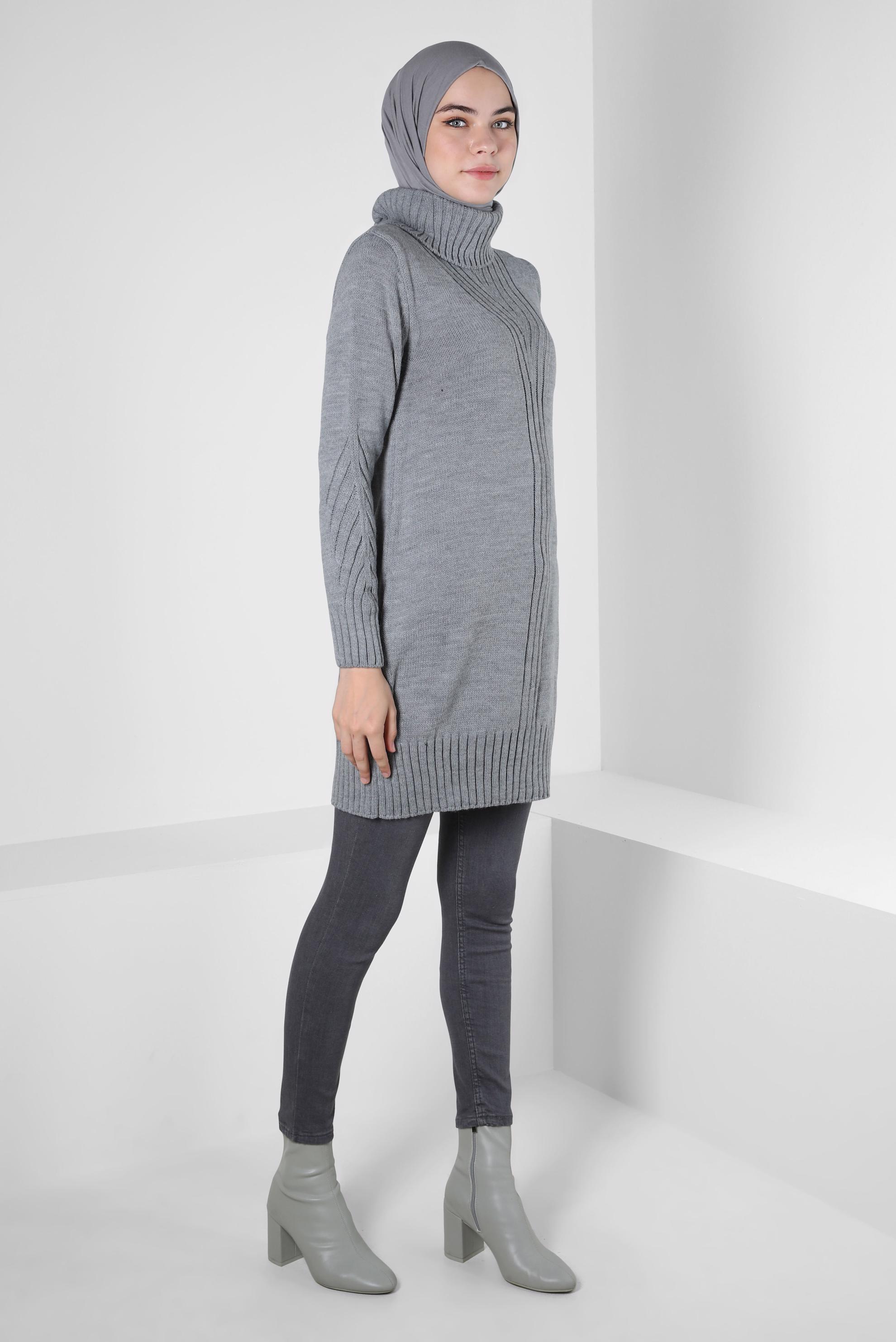 Tesettür giyim GRİ BOĞAZLI YAKA TRİKO TUNİK 44026