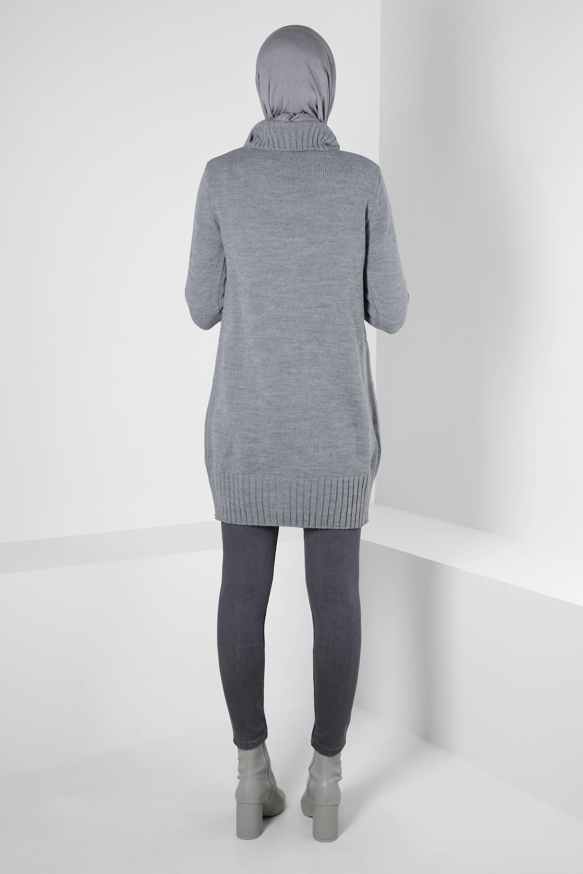 Tesettür giyim GRİ BOĞAZLI YAKA TRİKO TUNİK 44026