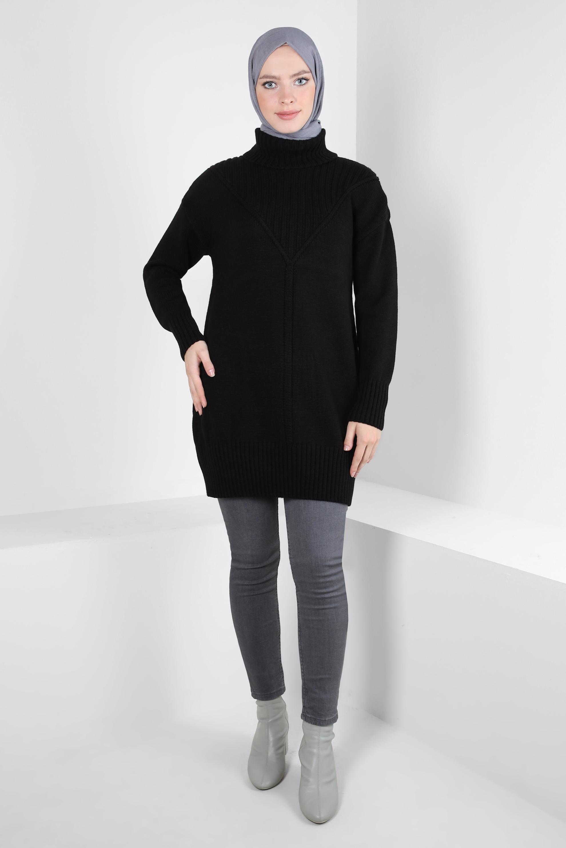 Tesettür giyim SİYAH BOĞAZLI YAKA TRİKO TUNİK 44031