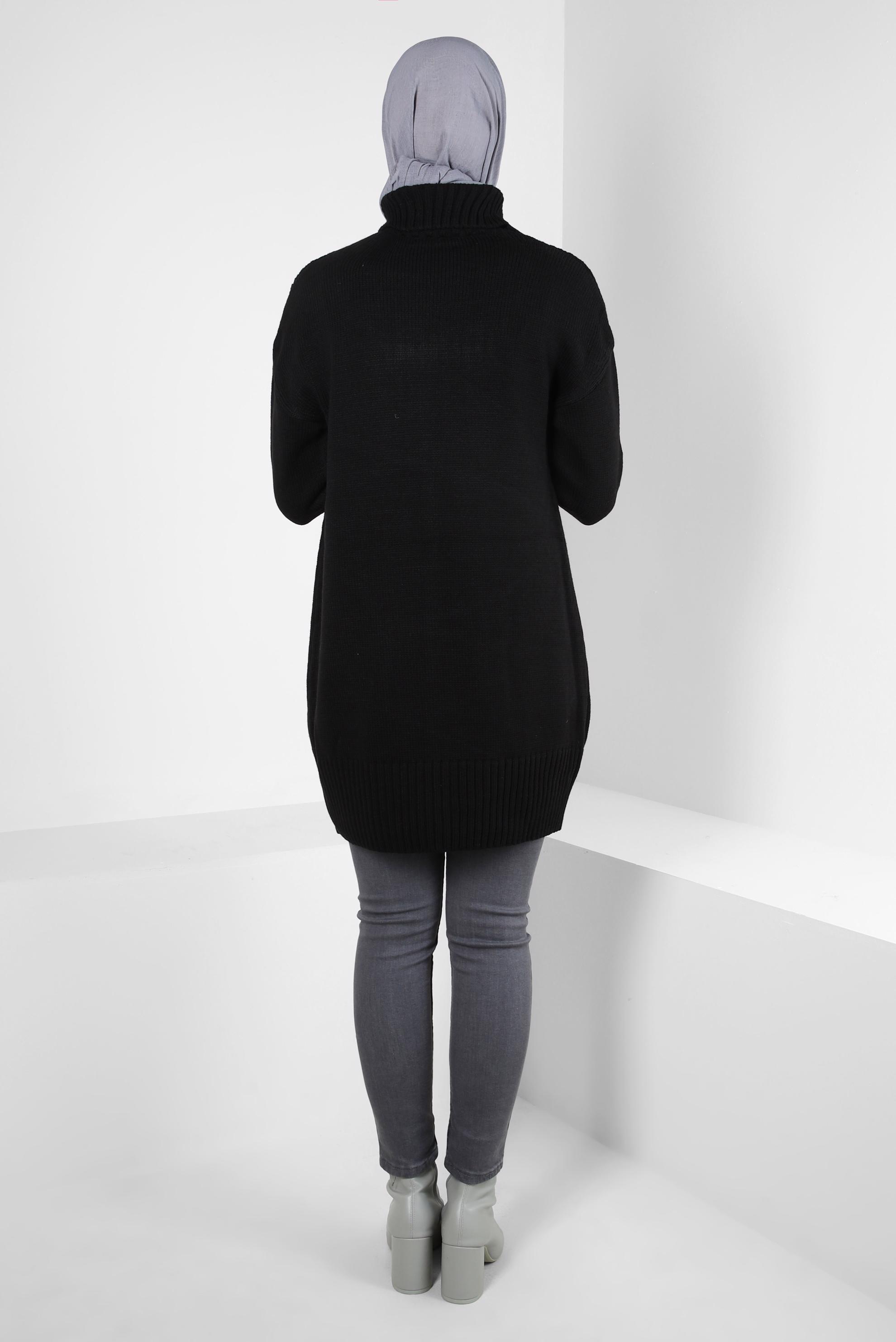 Tesettür giyim SİYAH BOĞAZLI YAKA TRİKO TUNİK 44031