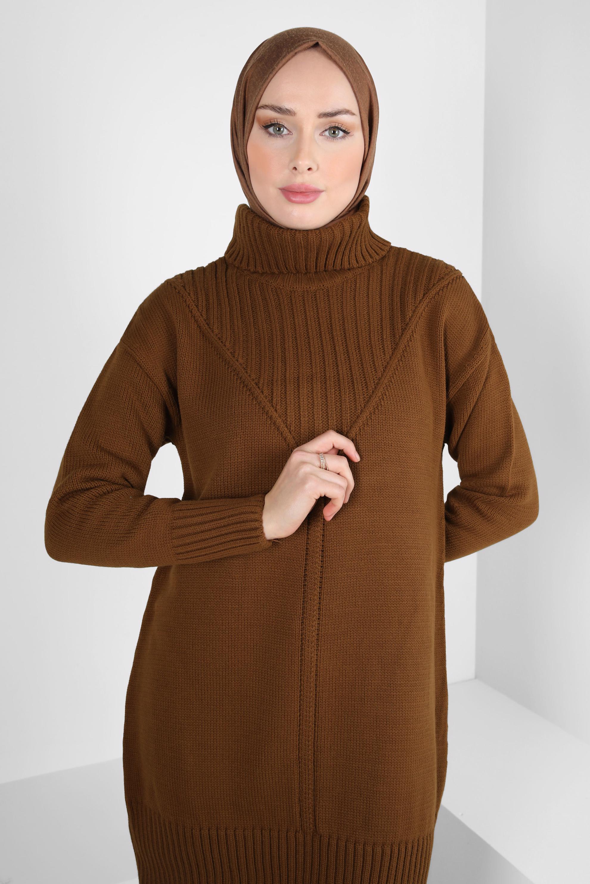 Tesettür giyim TABA BOĞAZLI YAKA TRİKO TUNİK 44031