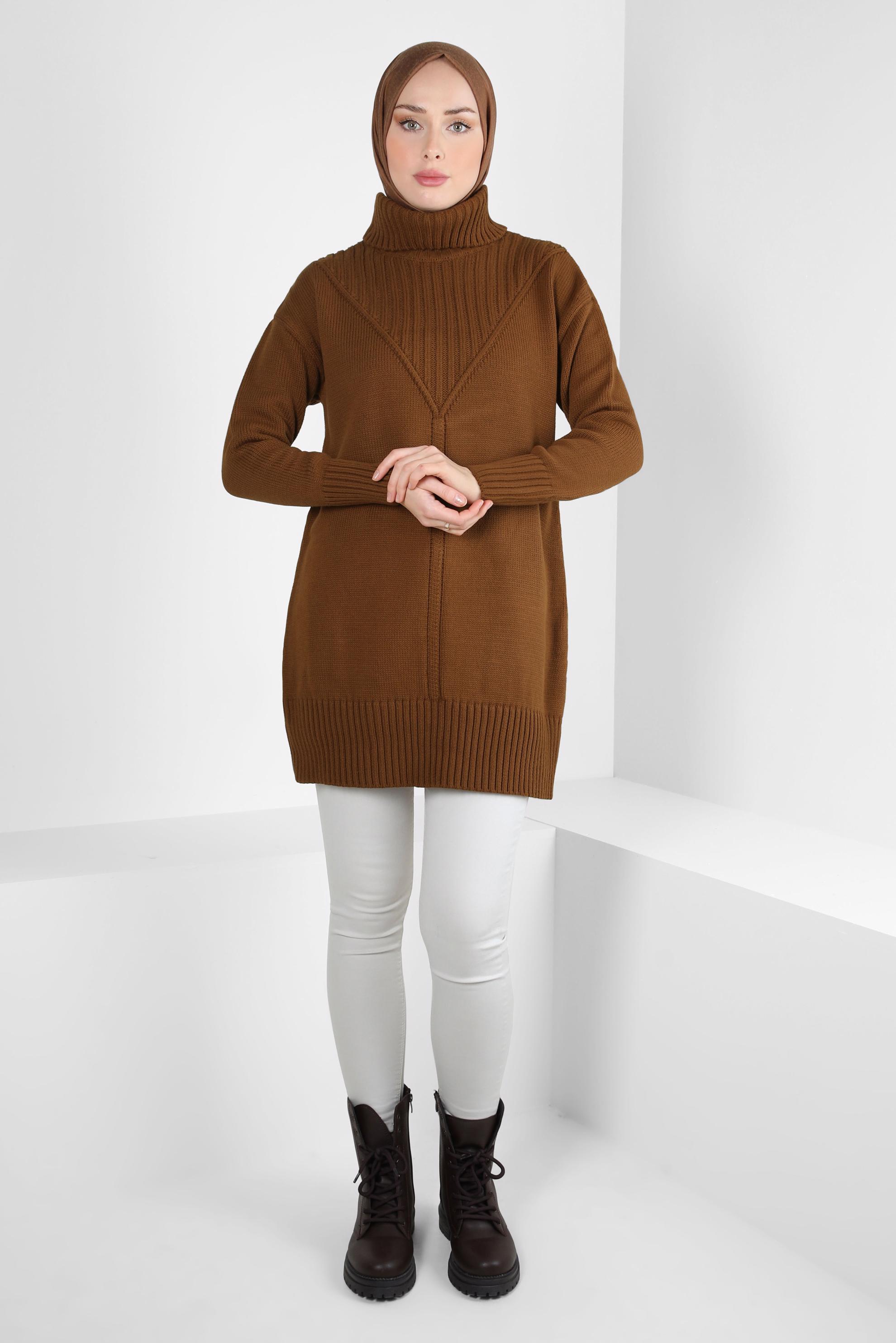 Tesettür giyim TABA BOĞAZLI YAKA TRİKO TUNİK 44031