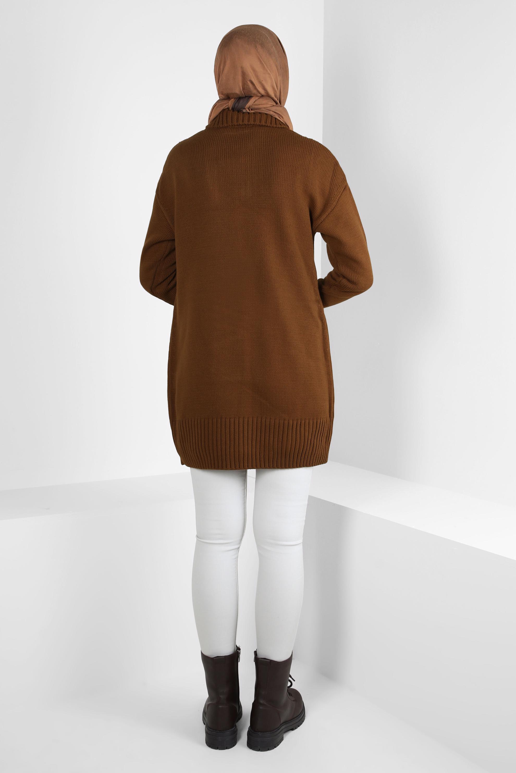 Tesettür giyim TABA BOĞAZLI YAKA TRİKO TUNİK 44031