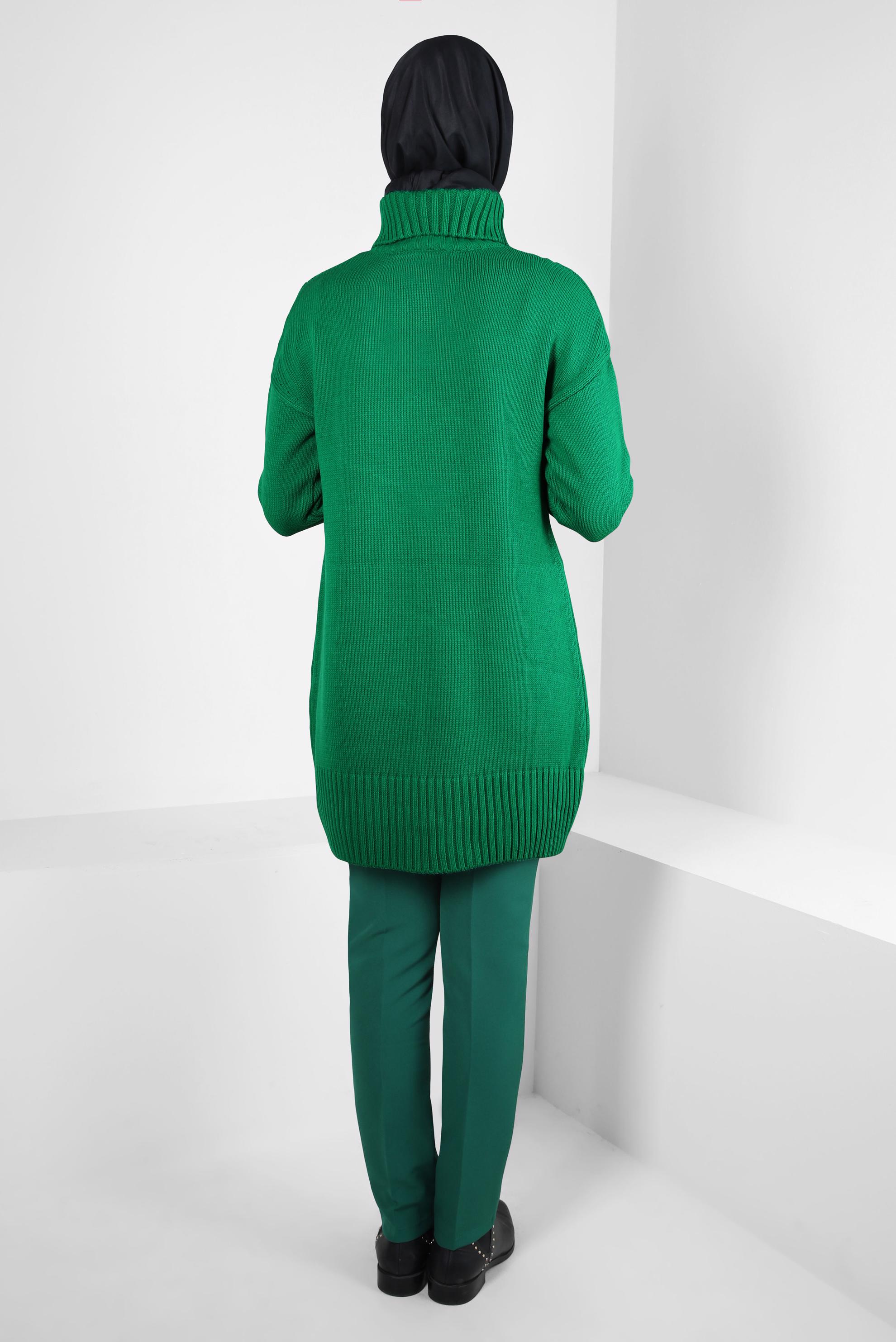 Tesettür giyim YEŞİL BOĞAZLI YAKA TRİKO TUNİK 44031