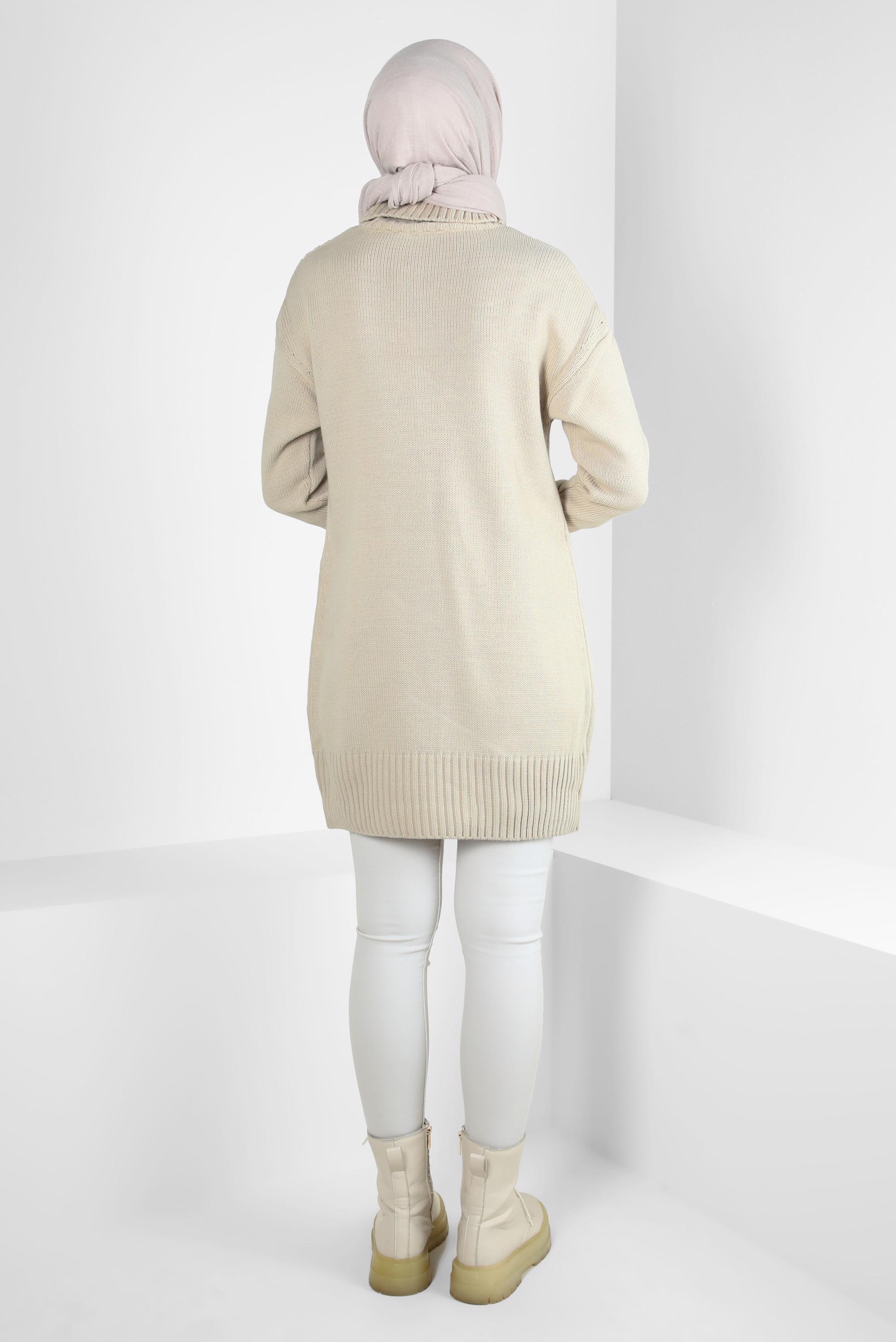 Tesettür giyim BEJ BOĞAZLI YAKA TRİKO TUNİK 44031