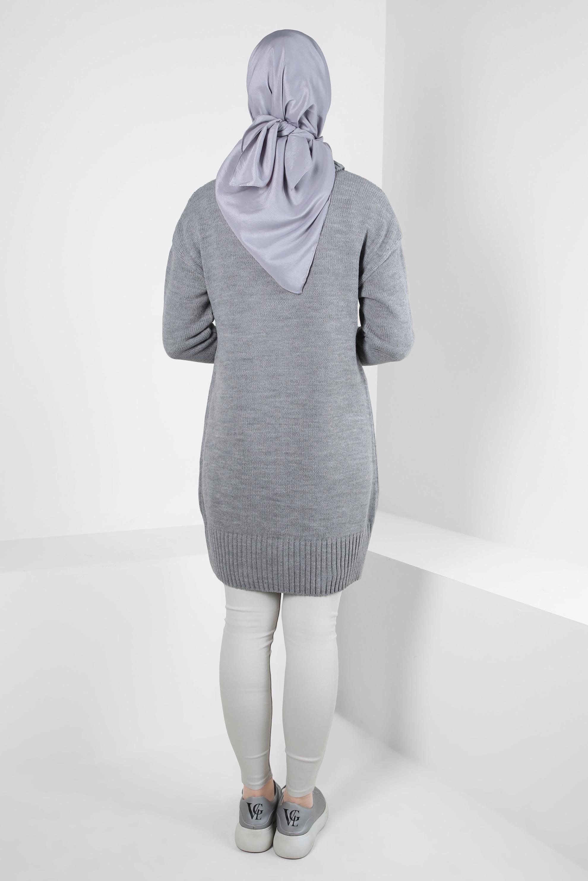 Tesettür giyim GRİ BOĞAZLI YAKA TRİKO TUNİK 44031