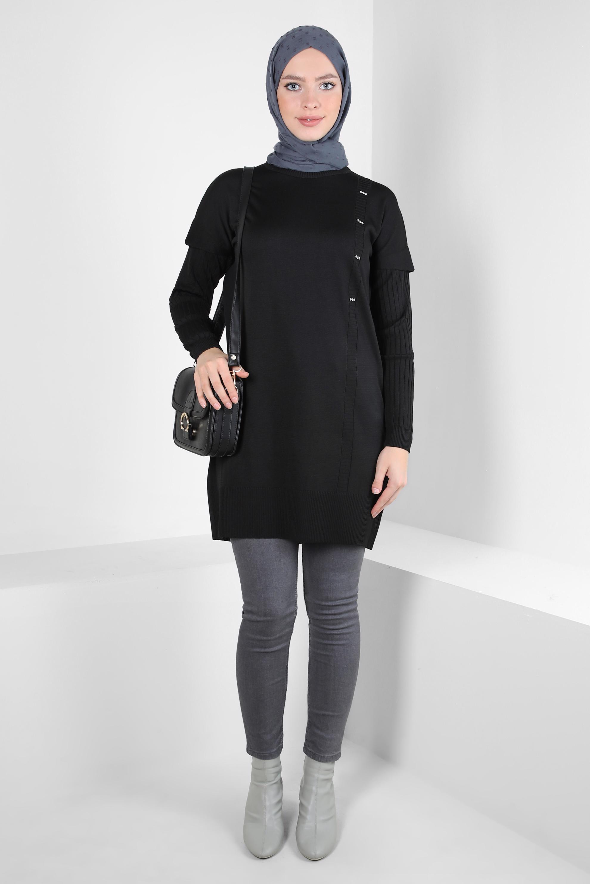 Tesettür giyim SİYAH TRİKO TUNİK 44054