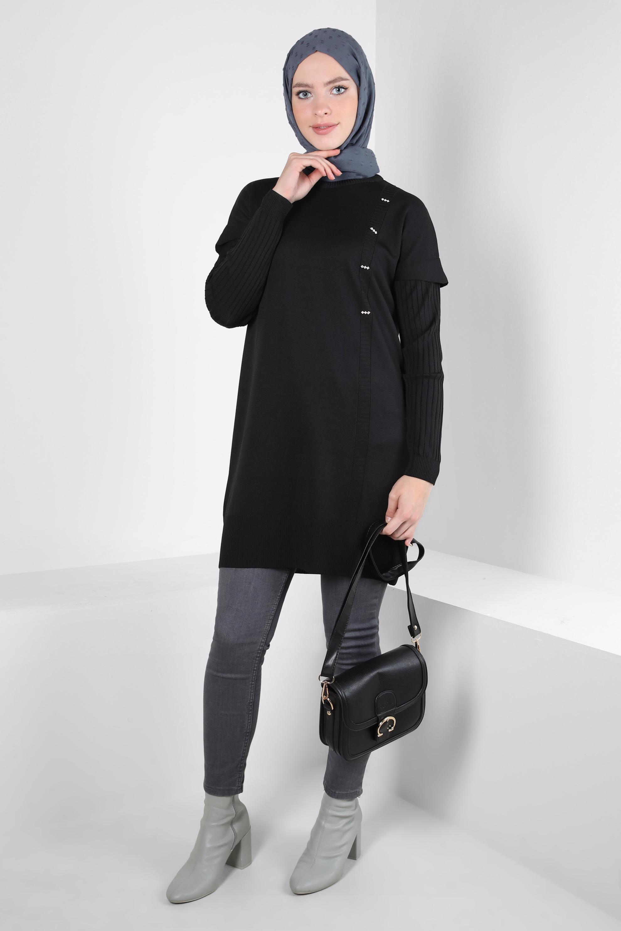 Tesettür giyim SİYAH TRİKO TUNİK 44054