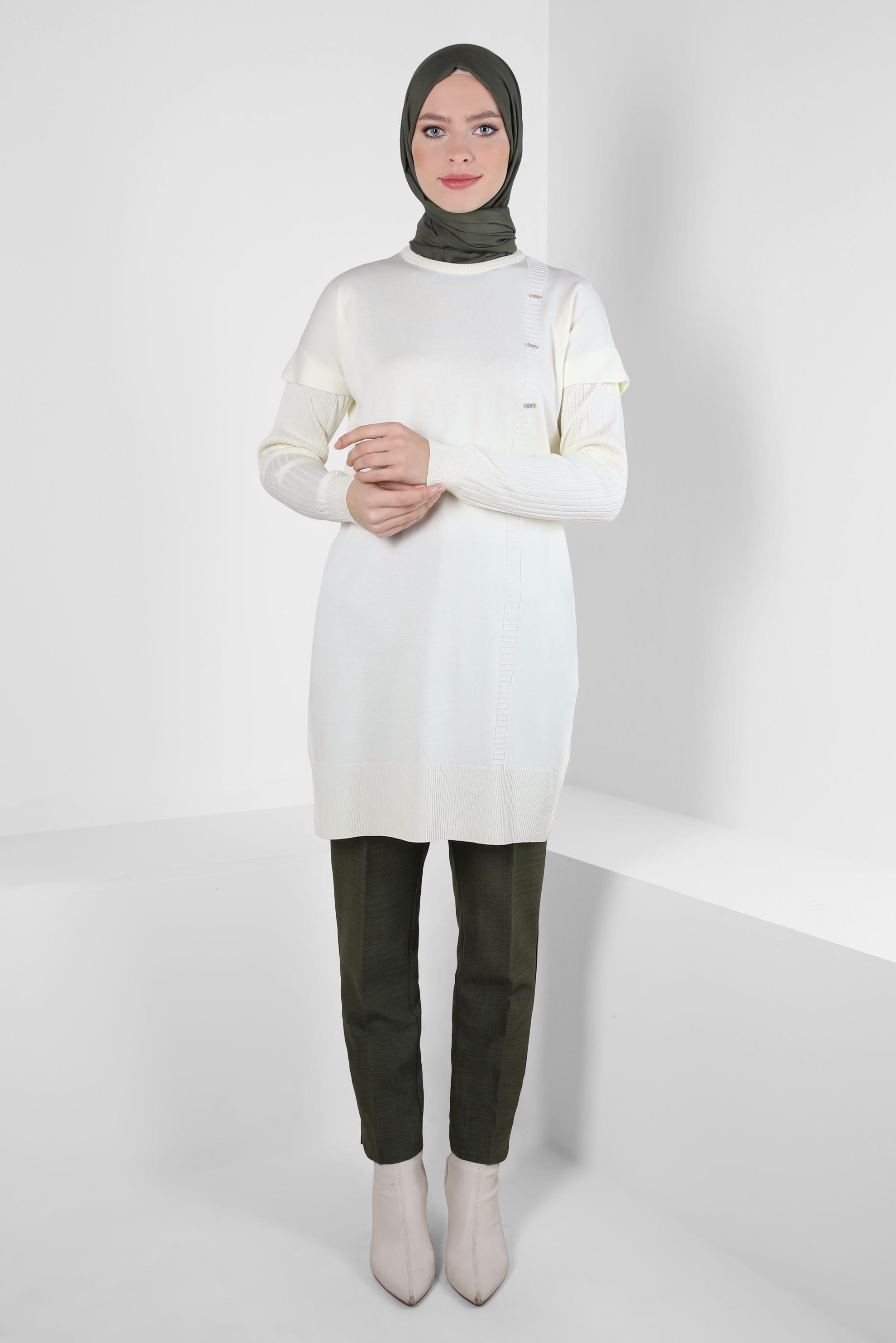 Tesettür giyim BEYAZ TRİKO TUNİK 44054