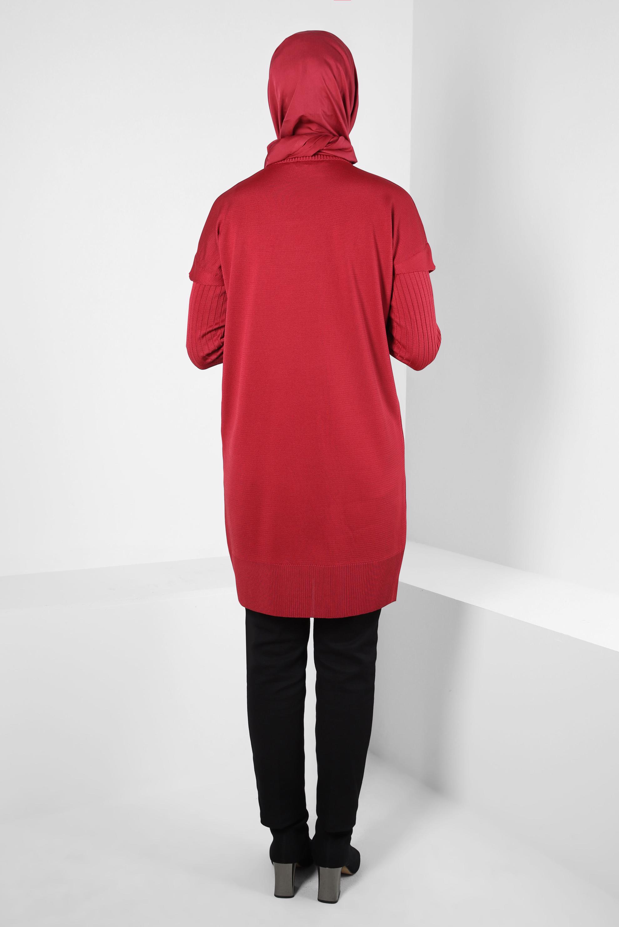 Tesettür giyim KIRMIZI TRİKO TUNİK 44054