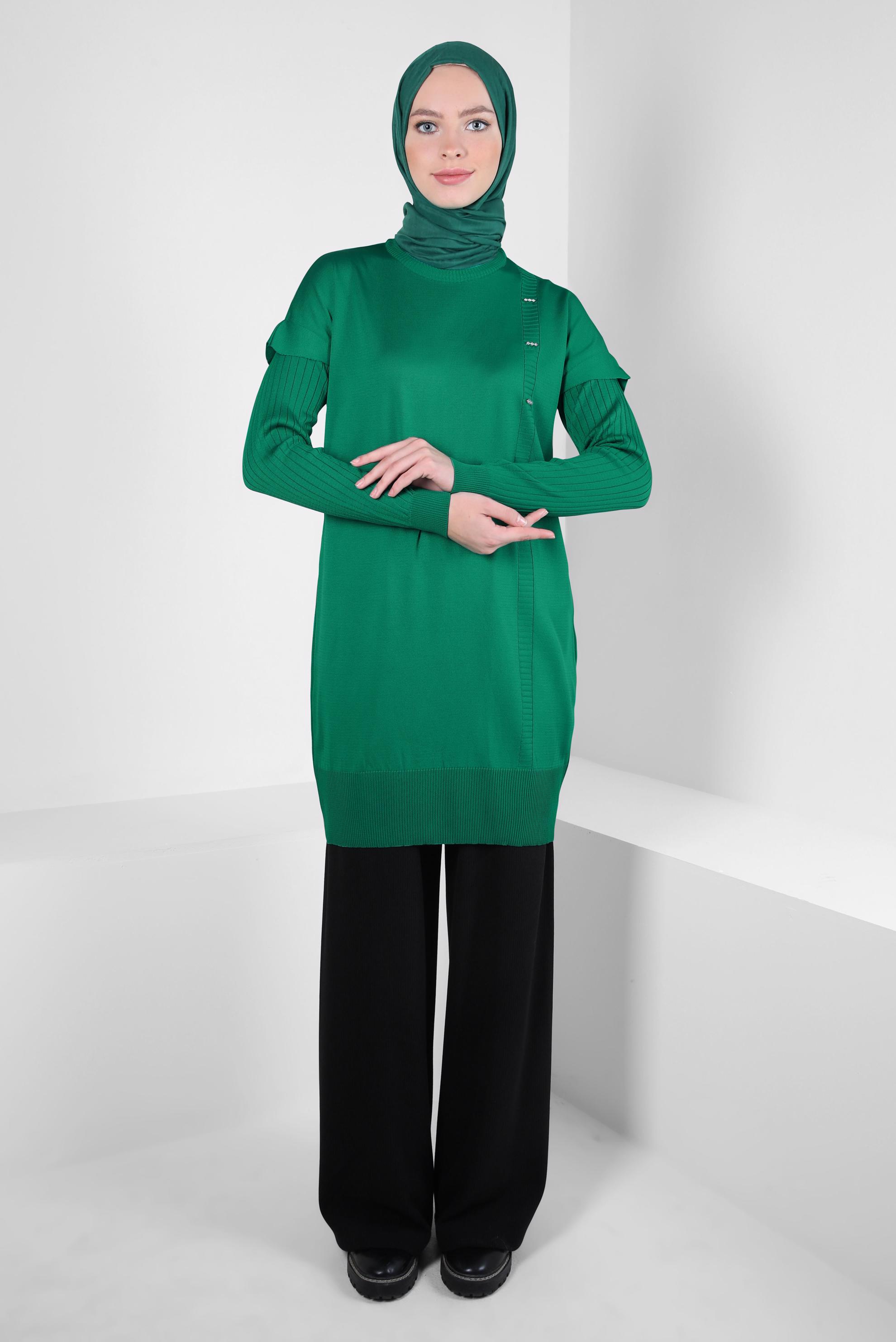 Tesettür giyim YEŞİL TRİKO TUNİK 44054