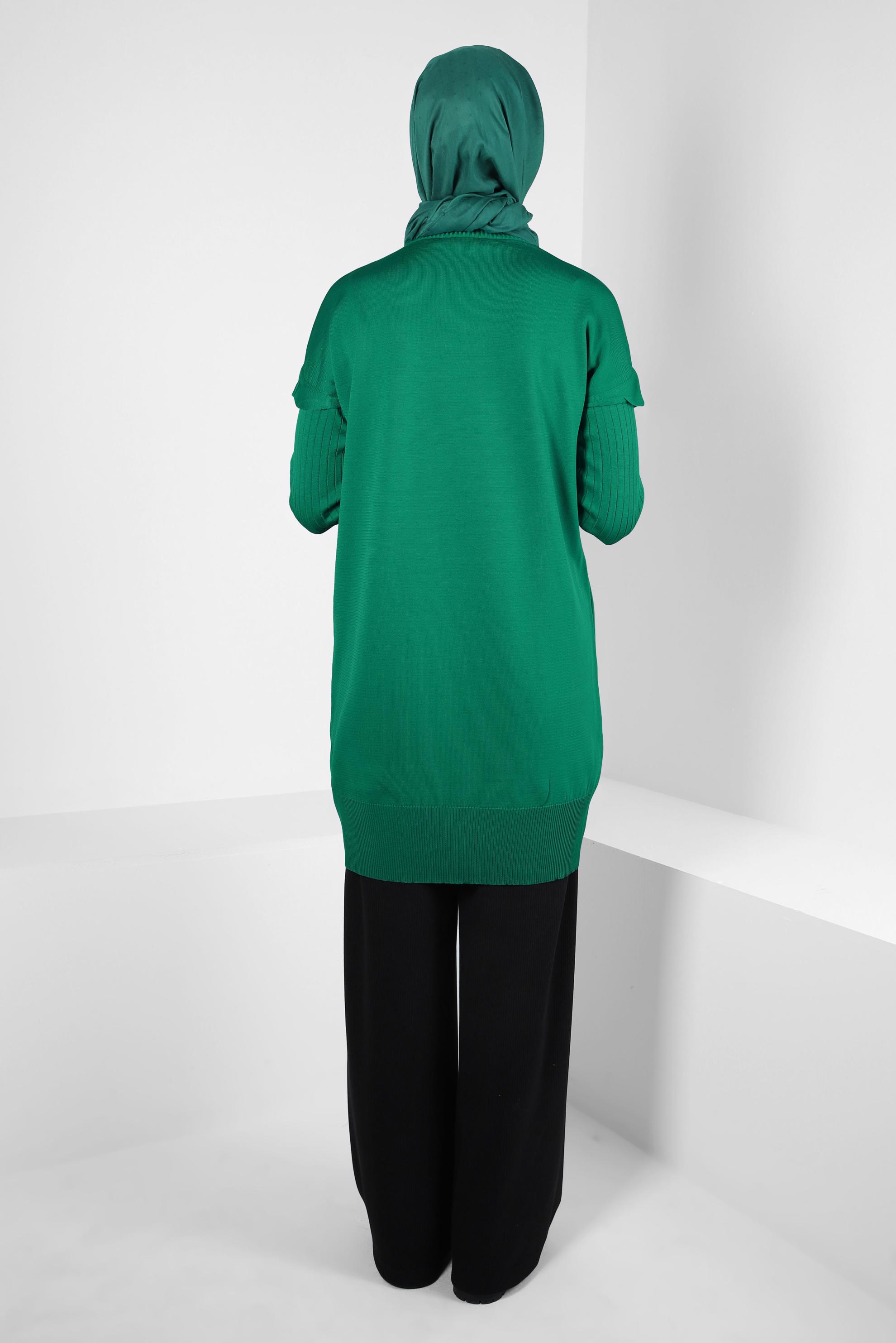 Tesettür giyim YEŞİL TRİKO TUNİK 44054