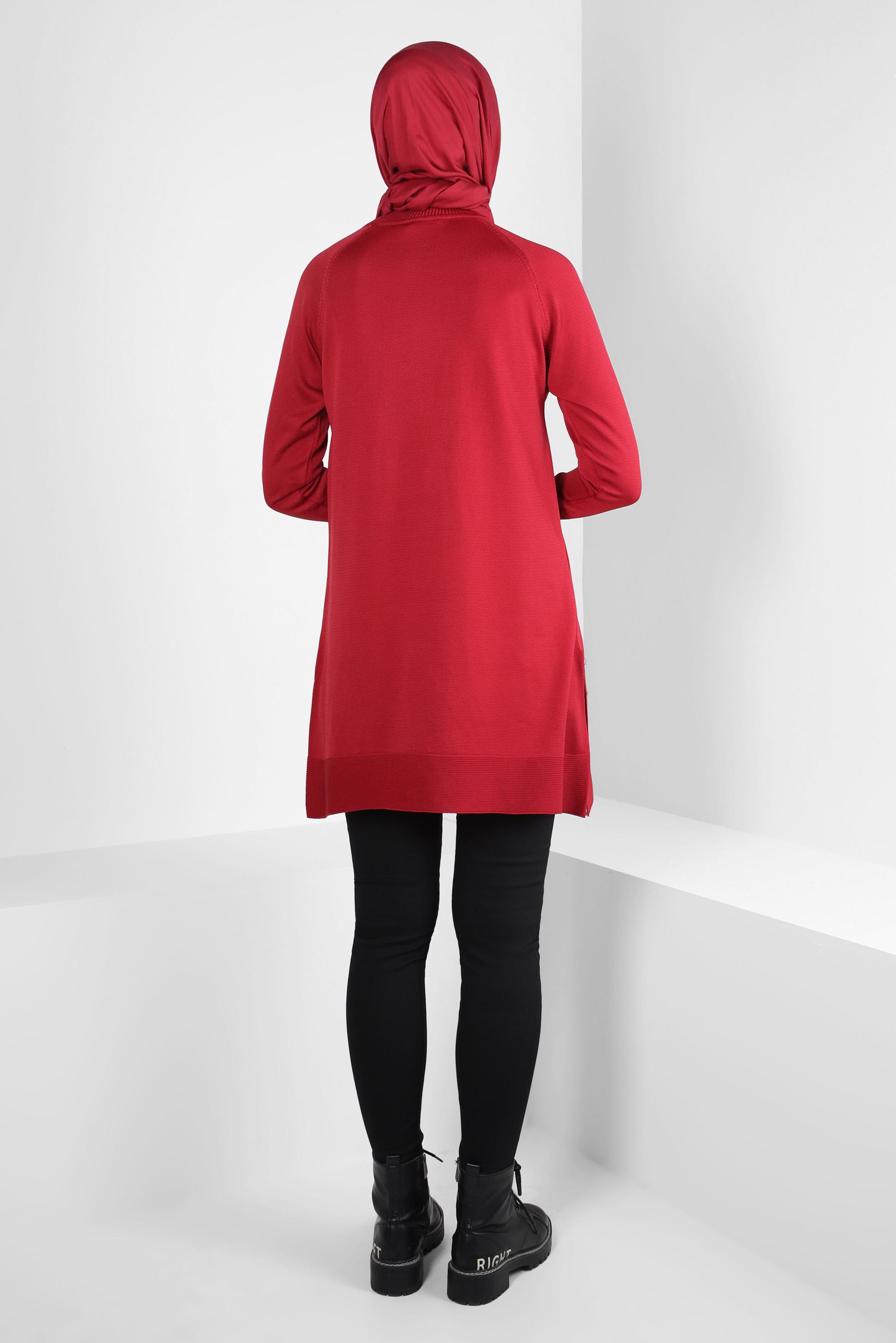 Tesettür giyim KIRMIZI BOĞAZLI TRİKO TUNİK 44055