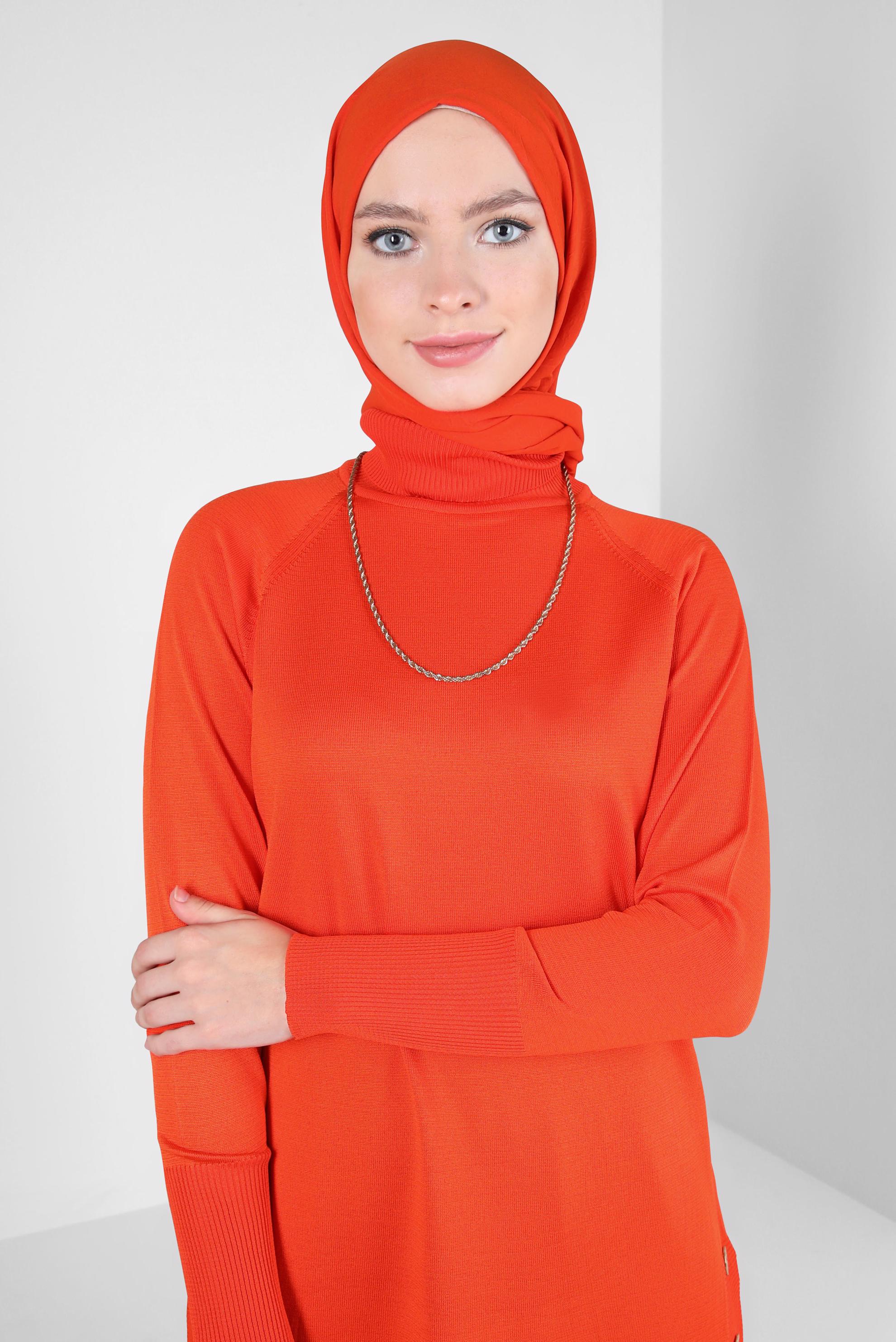 Tesettür giyim TURUNCU BOĞAZLI TRİKO TUNİK 44055