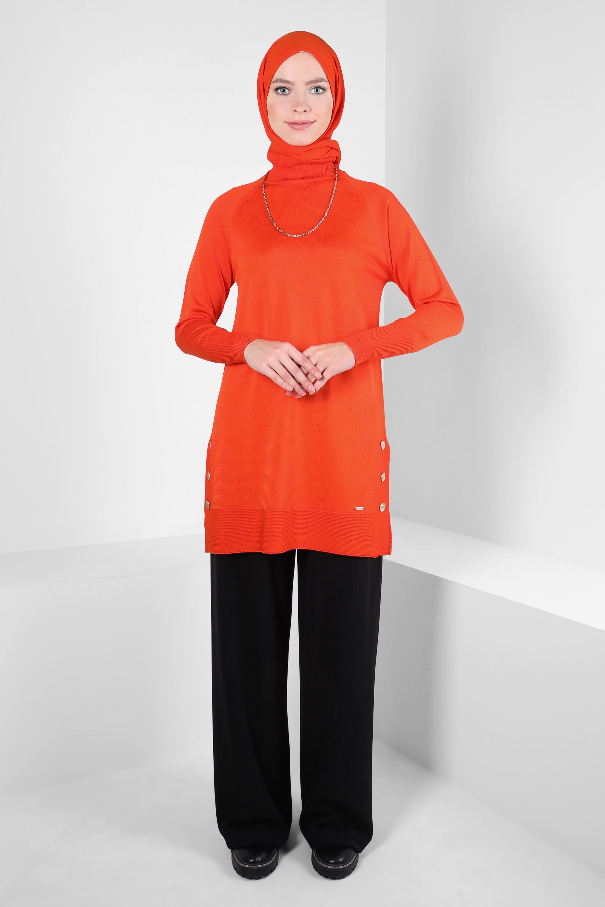 Tesettür giyim TURUNCU BOĞAZLI TRİKO TUNİK 44055