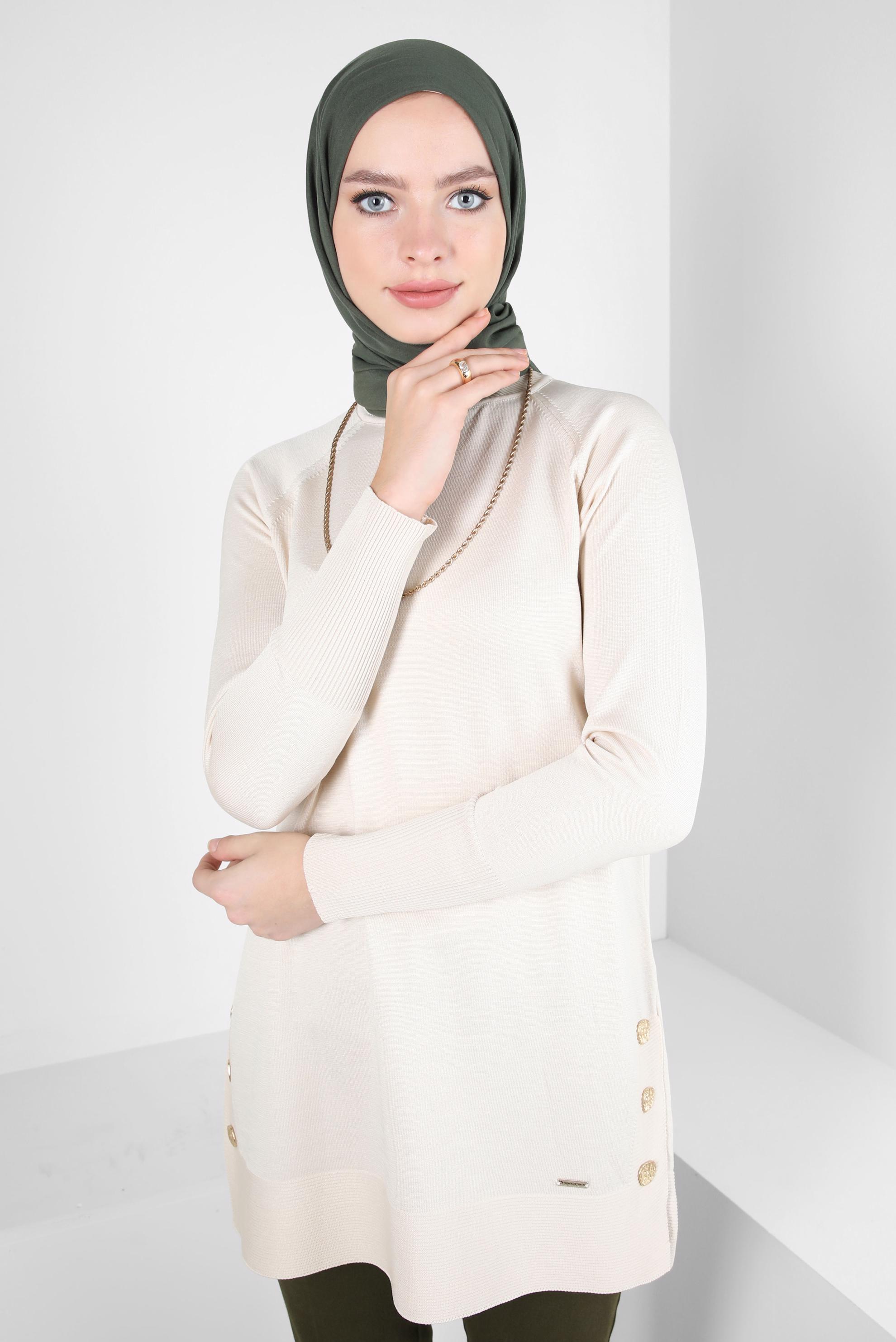 Tesettür giyim BEJ BOĞAZLI TRİKO TUNİK 44055