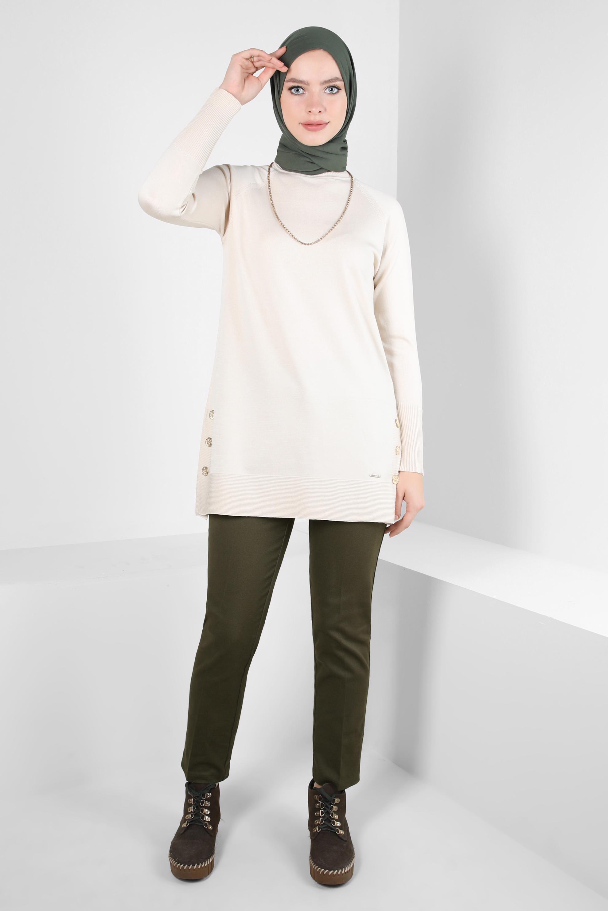 Tesettür giyim BEJ BOĞAZLI TRİKO TUNİK 44055